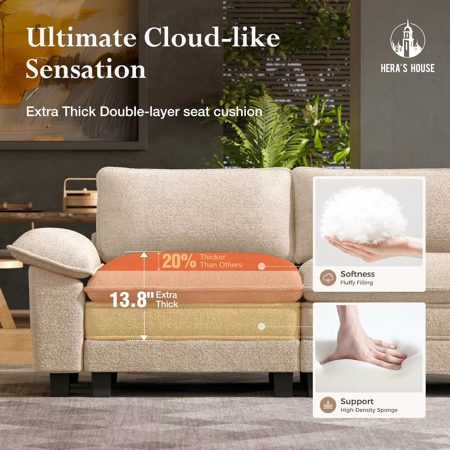 124 Inch Chenille Beige Modular Sectional Sofa With Throw Pillows-2