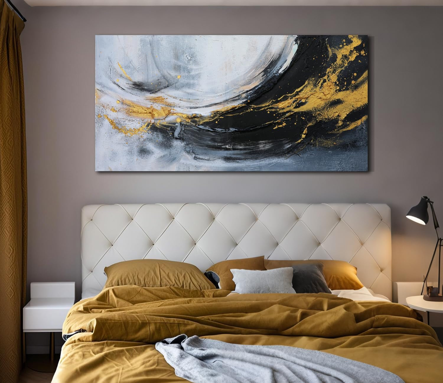 Abstract Canvas Wall Art 40X20 Inches Large Black White-2