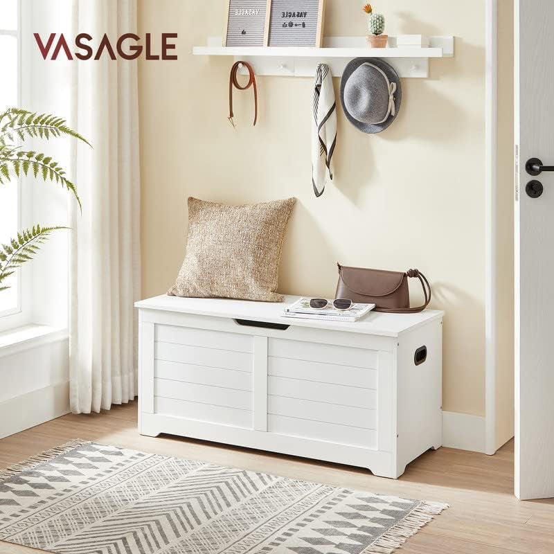 Cloud White LargeCapacity Storage Bench Hinges Chest-1