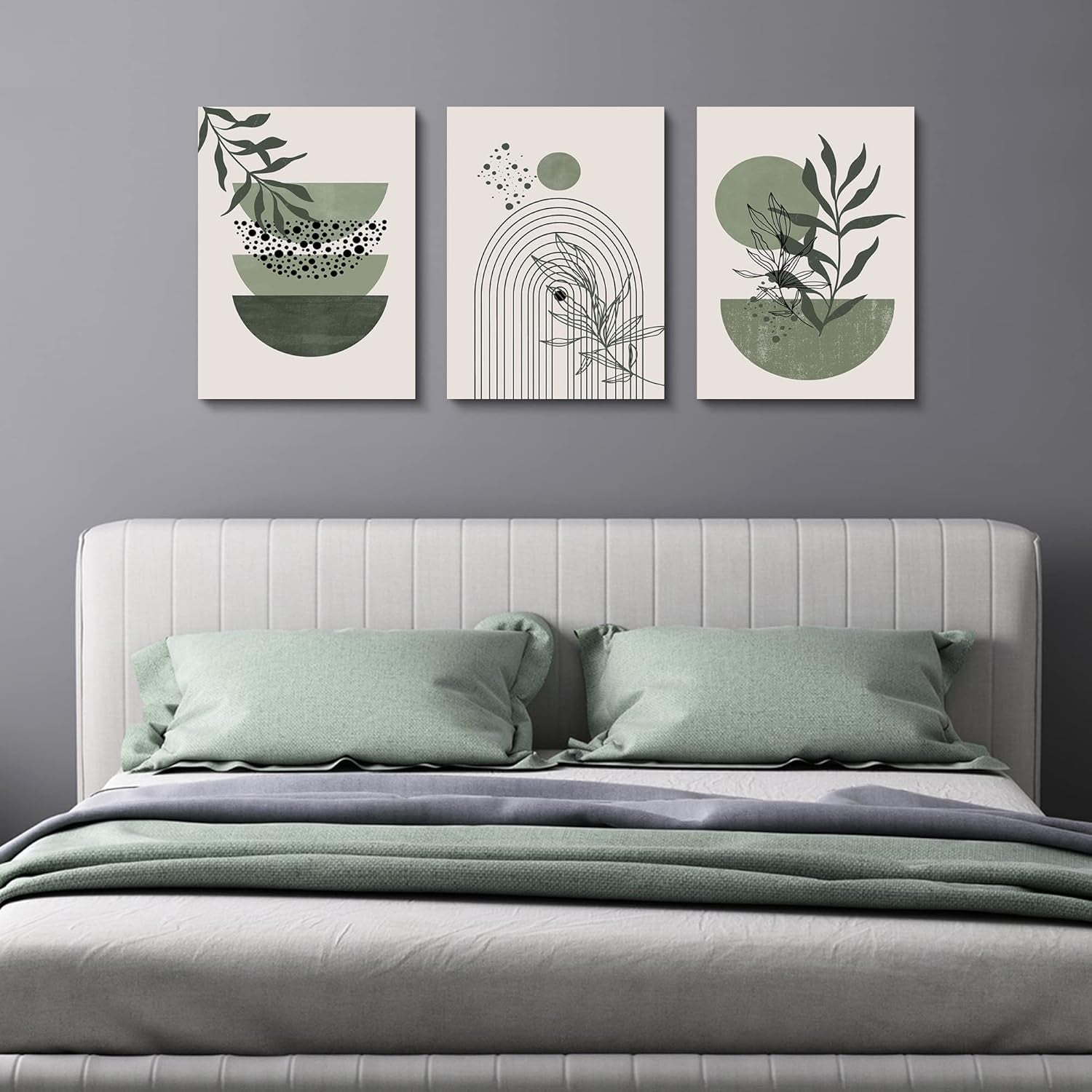 Sage Green Boho Framed Wall Art Set of 3, 12x16 Inch-2