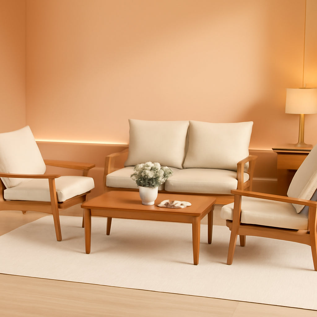 Outdoor Acacia Wood Patio Set With Cushions And Coffee Table-0