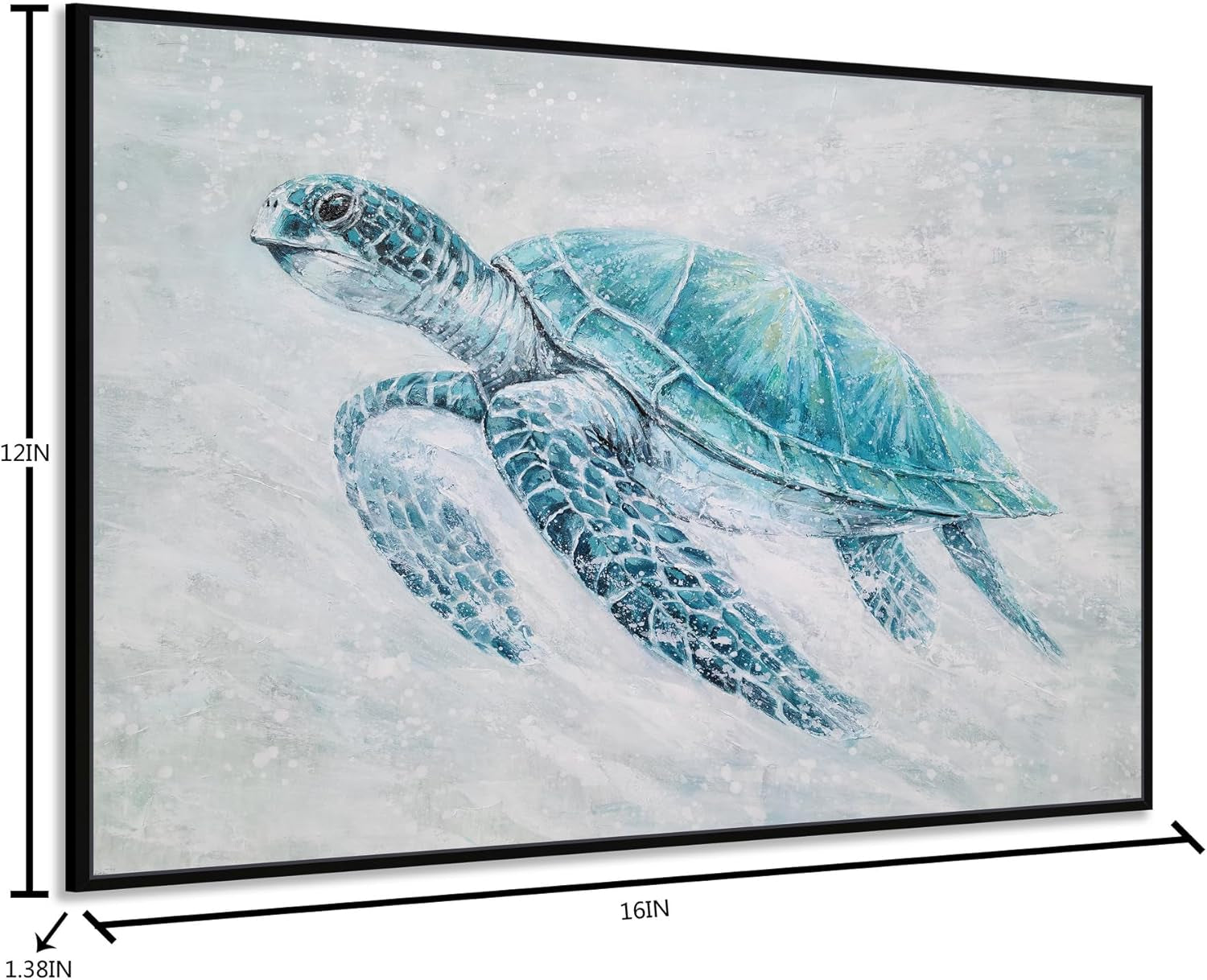 Sea Turtle Teal Canvas Wall Art ExtraLarge Hand painted-1