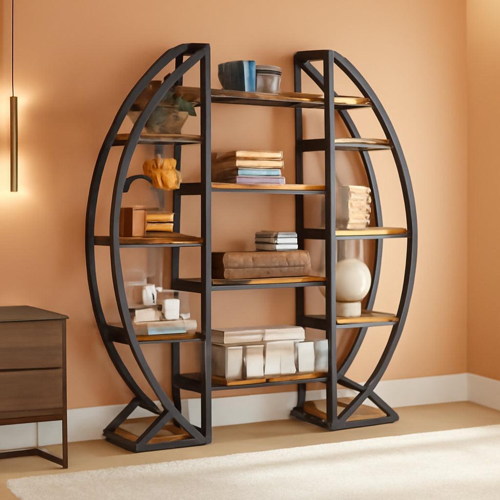 Oval 55 Inch Brown IndustrialDisplay Etagere Bookcase-0