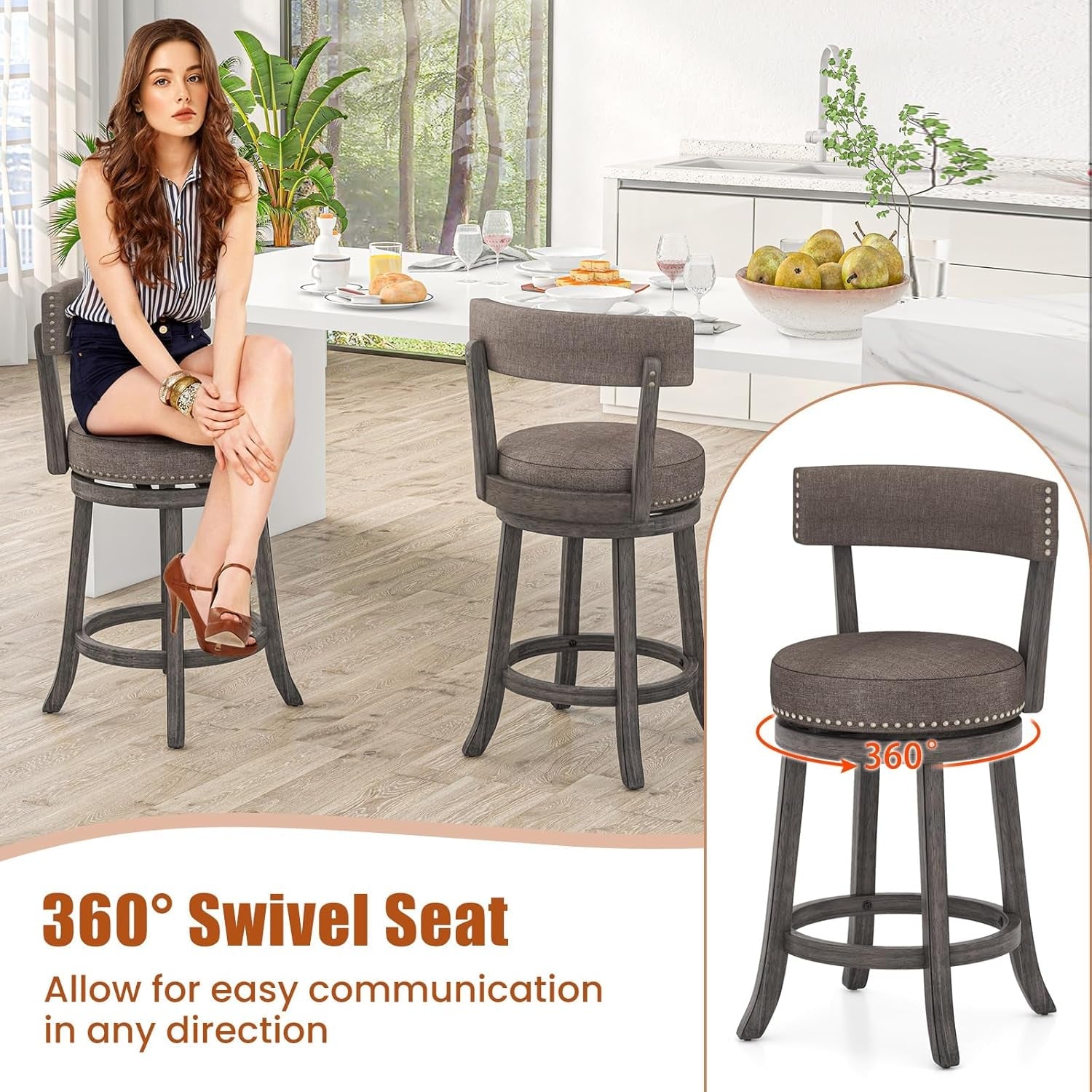 Swivel Bar Stools Set of Two for Kitchen-3