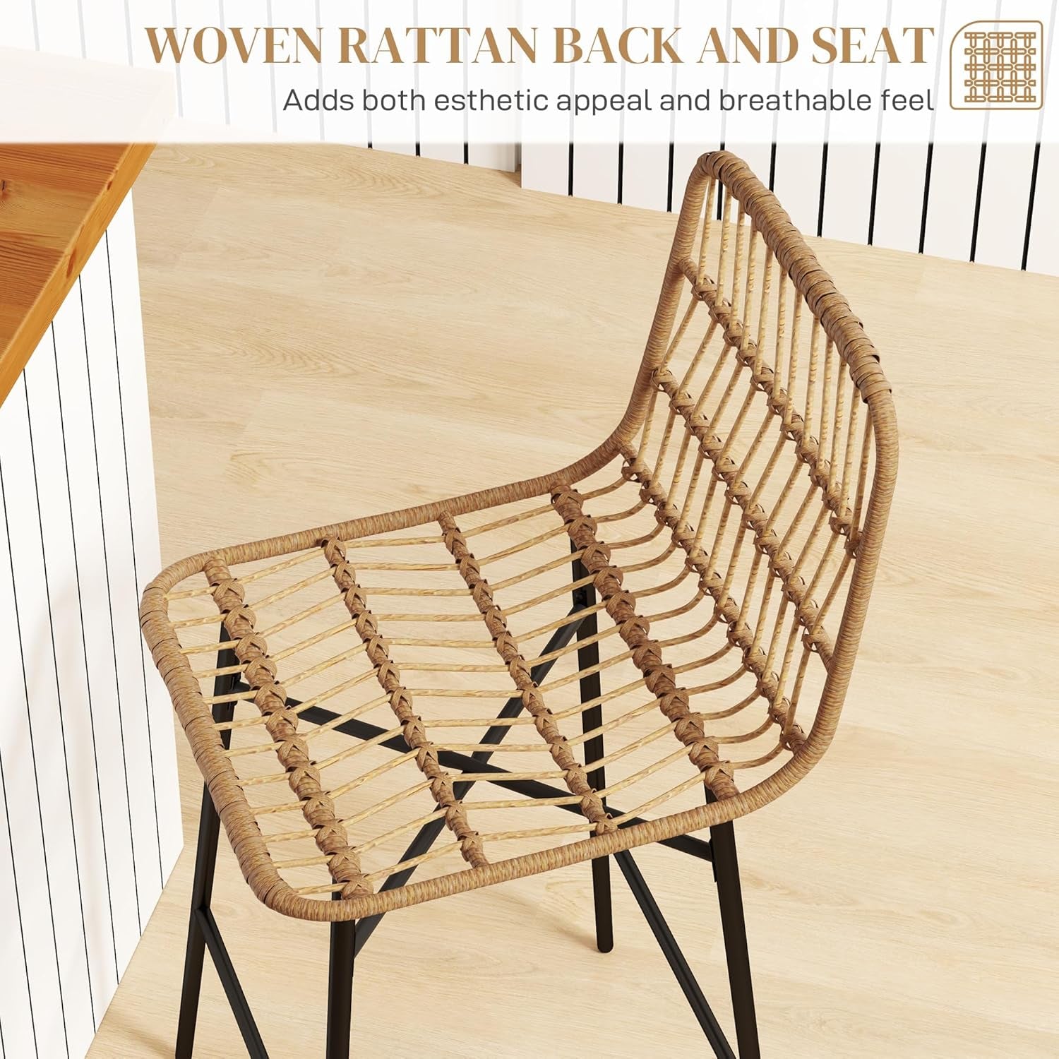 Rattan Counter Height Bar Stools Set Of 2 26 Inch Brown-3