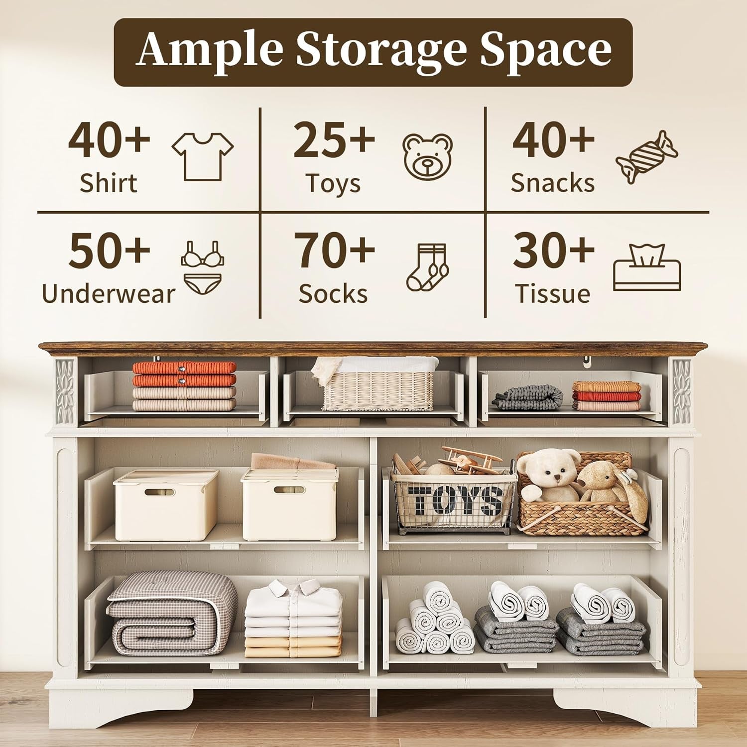 White Fluted Dresser Country style Seven Drawers Storage-2