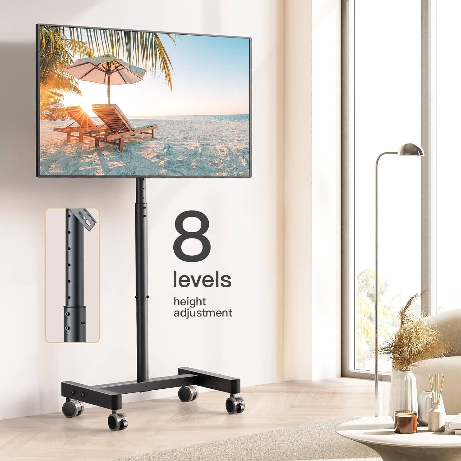 Mobile TV Cart, Rolling TV Stand for 13-50 Inch Tvs with 30° Tilt Universal TV Cart for LED/LCD/OLED TV Height Adjustable Floor TV Stand Holds 44Lbs Portable Monitor Stand Max VESA 200X200Mm-1