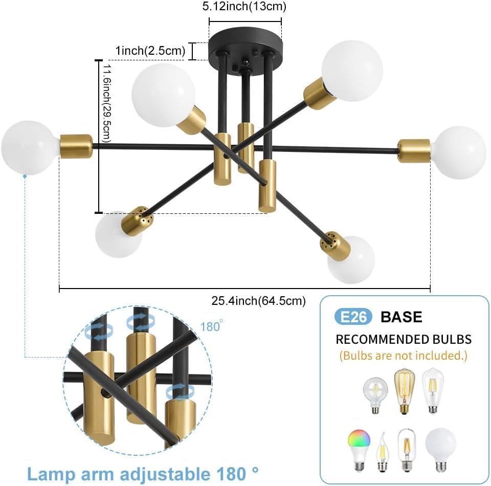 31 Inch 6 Light Sputnik Chandelier Goldtone and Black-3