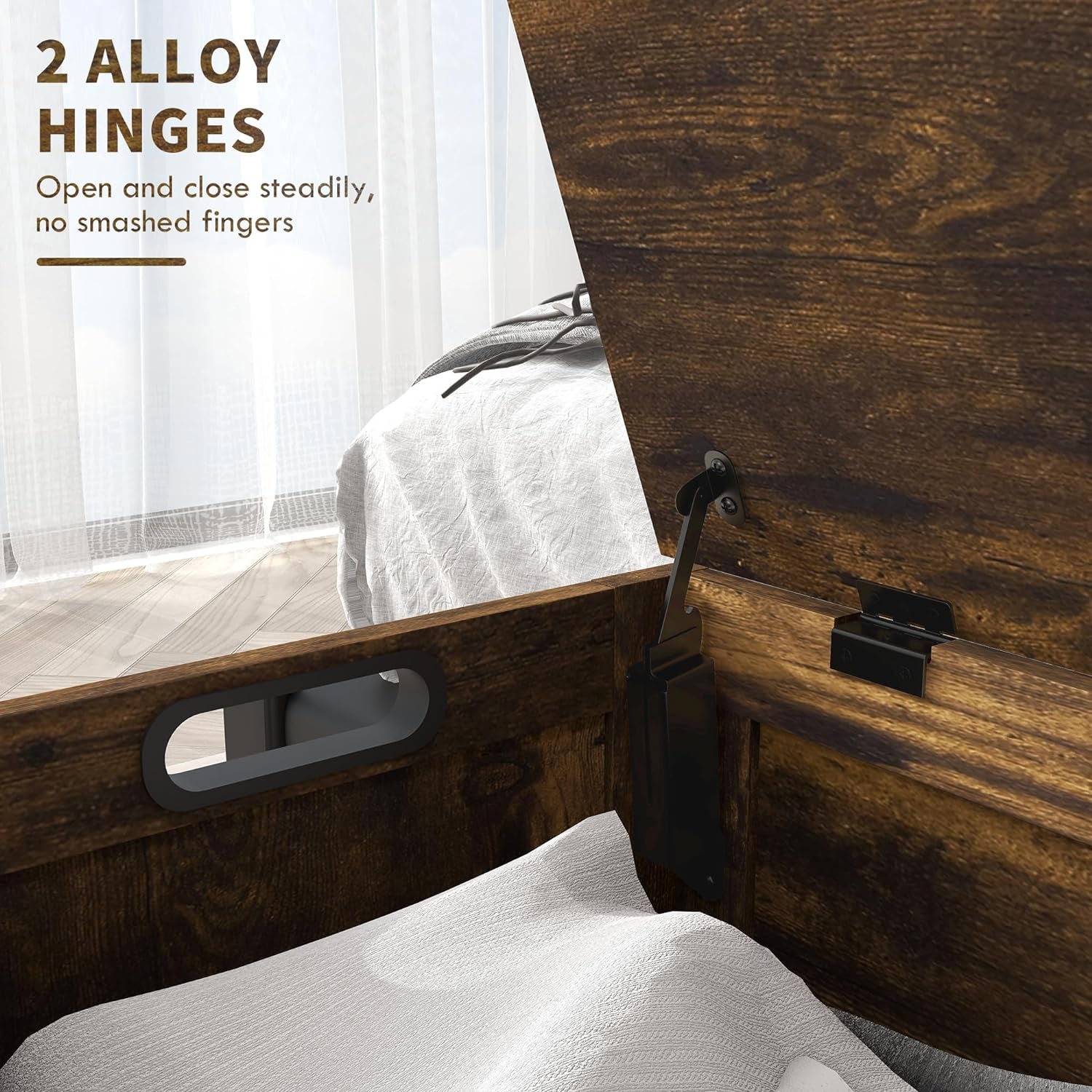 Executive Rustic Brown Storage Bench Double Hinges-3