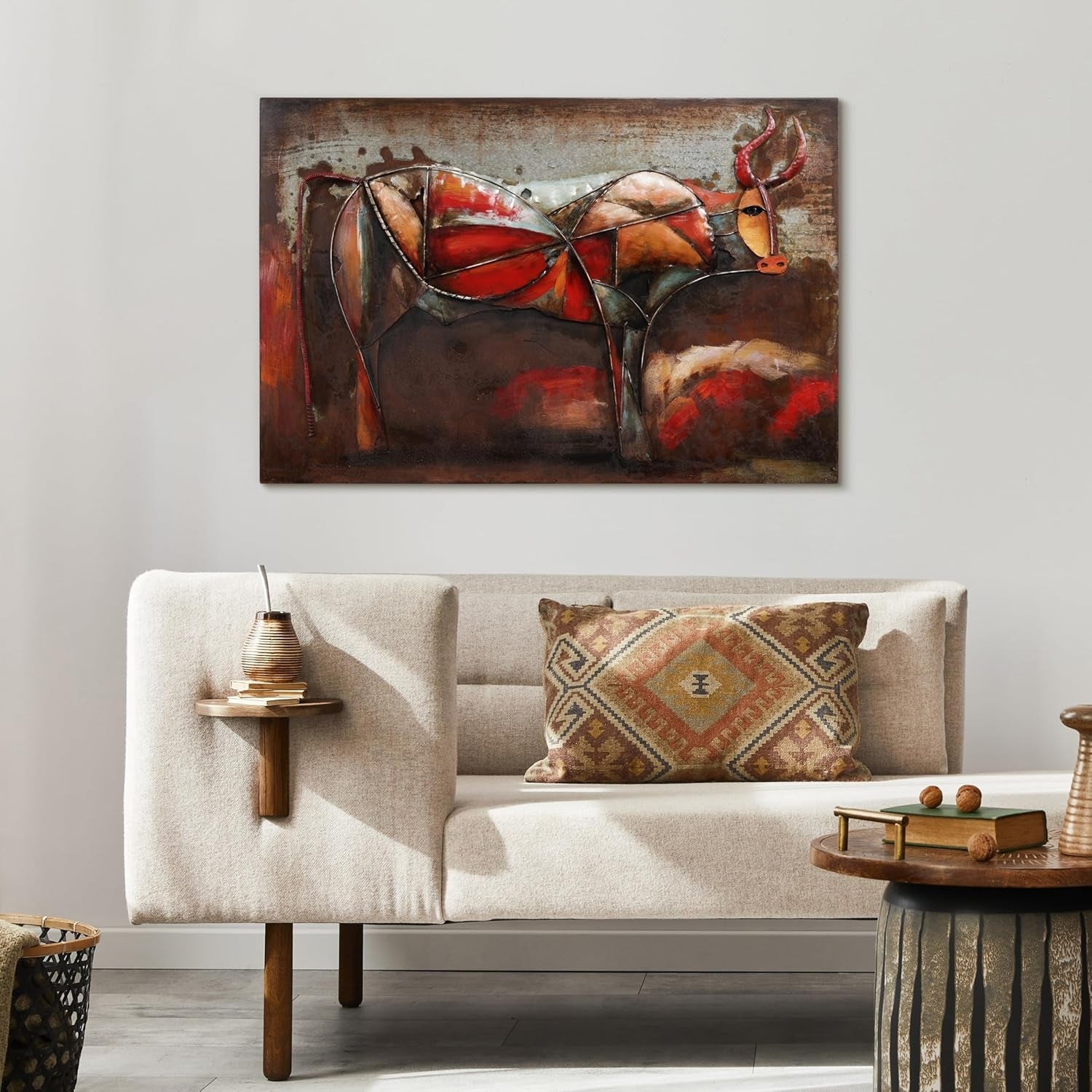 Iron Long hornBull 3D Painted Wall Art 32x48InchesTall-1