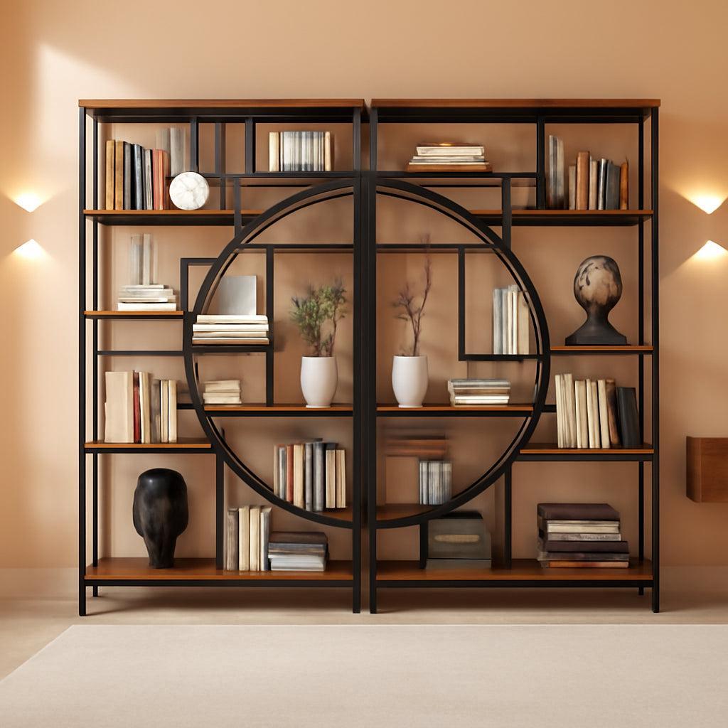 Industrial 5 Tier Etagere Bookcase Freestanding Brown-0