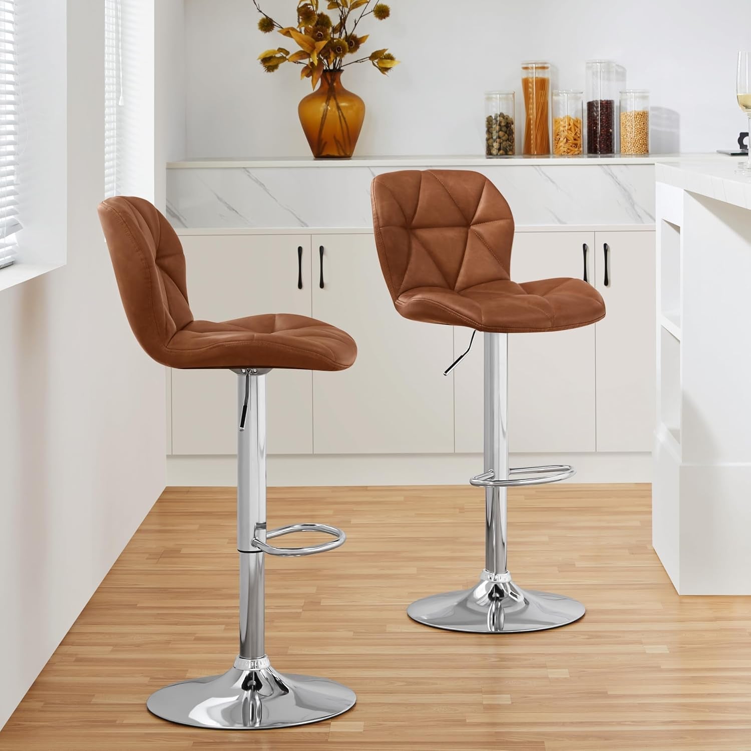 Bar Stools Set Of 2 Adjustable PU Leather Backrest Stools-1