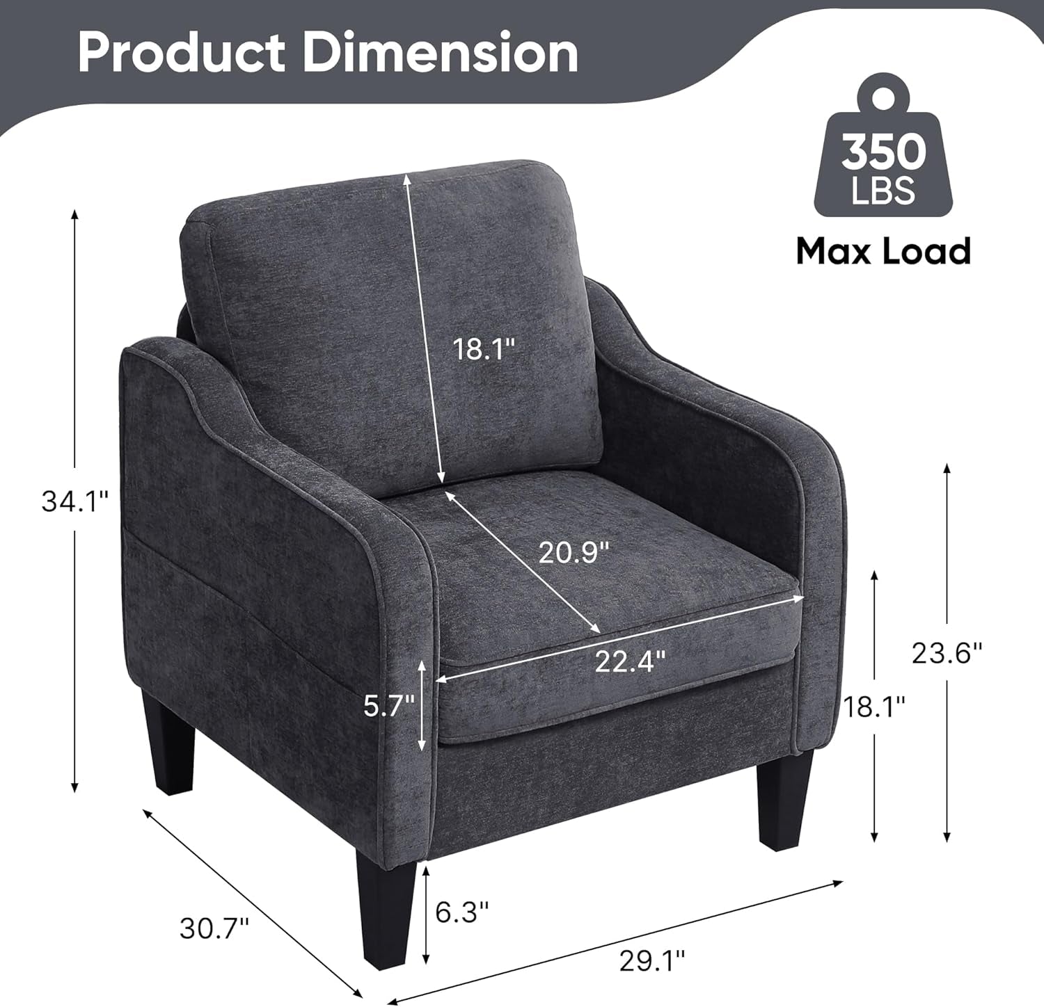 Dark Grey Mid Century Modern Upholstered Accent Chair-1