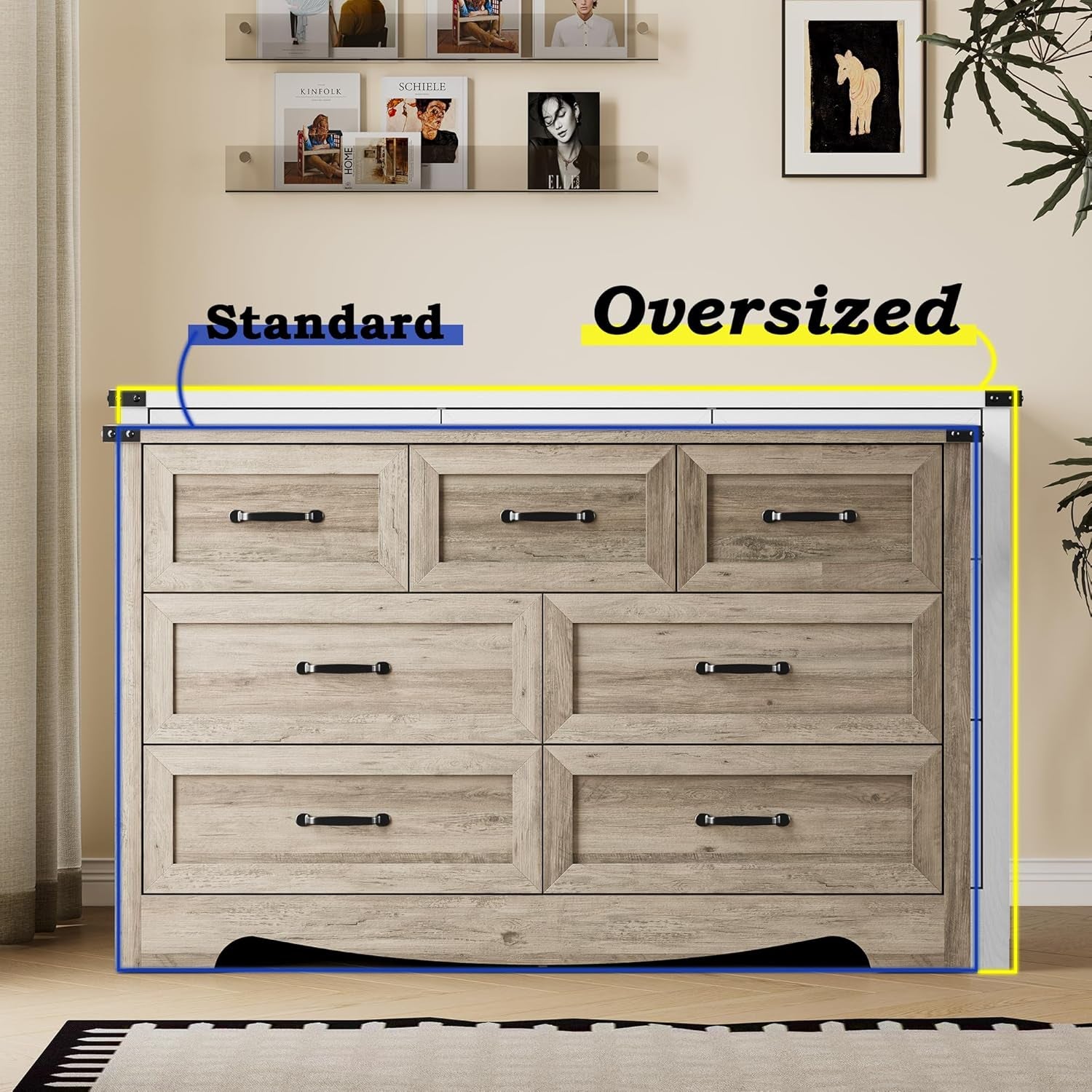 Seven Drawer Dresser Featuring Brushed Metal Handles-3