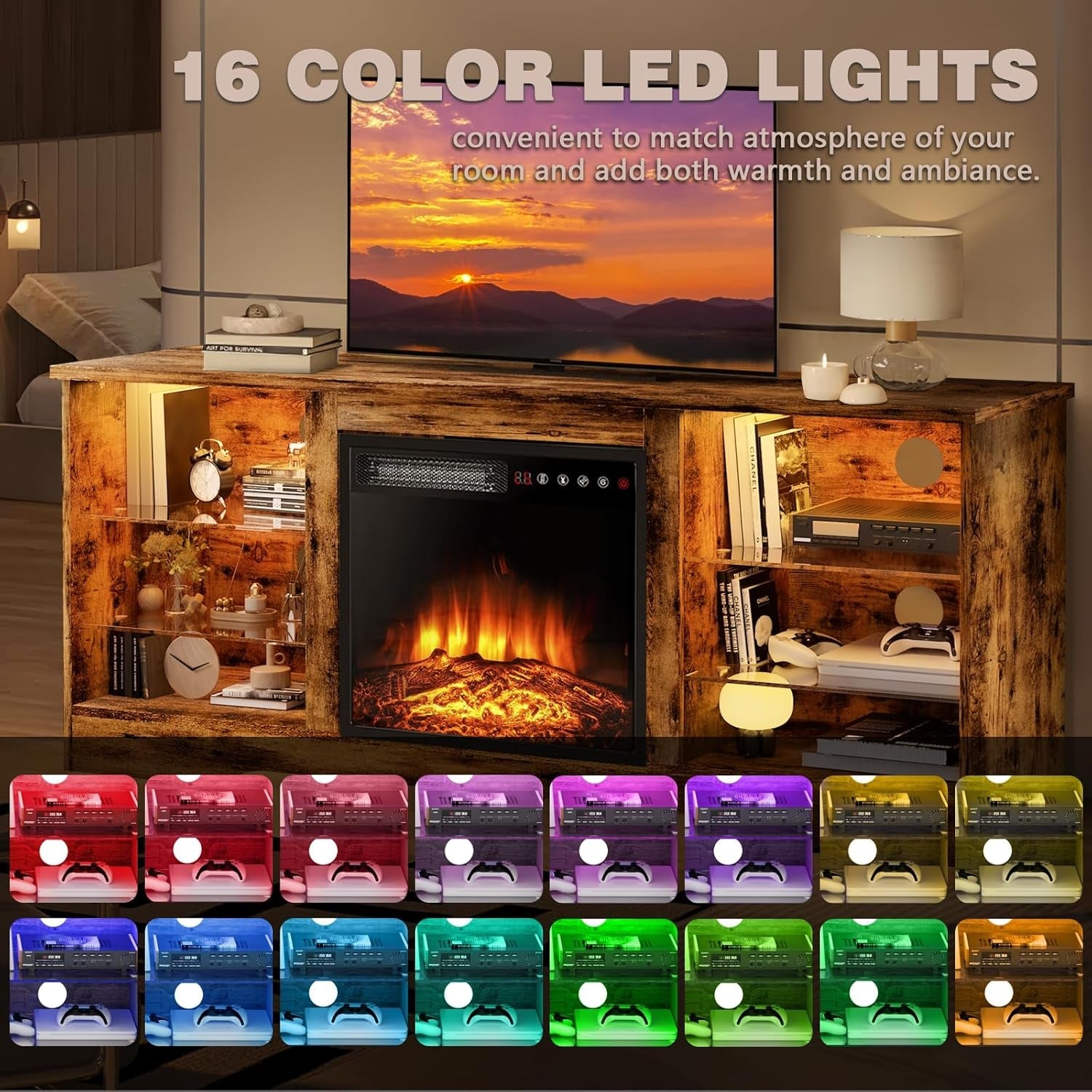 58" Brown Fireplace TV Stand for 65" TV-3