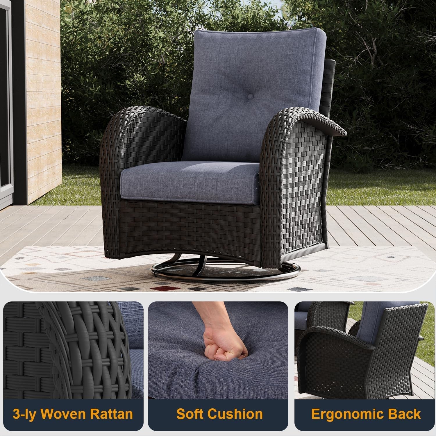 Outdoor Patio Furniture Set With Fire Pit Table 10 Piece Wicker Swivel Rocker-4