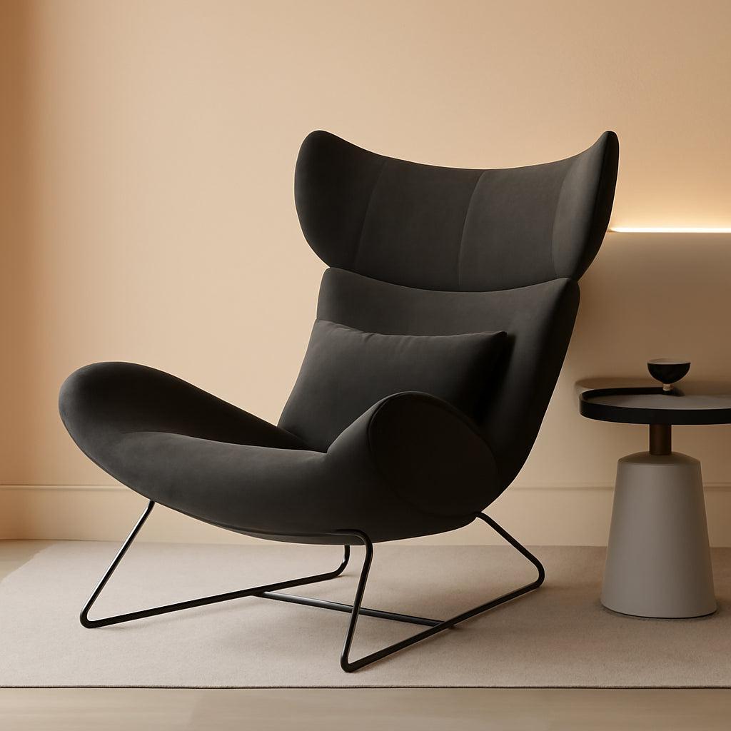 Beige Velvet Wingback Accent Chair Mid Century Modern-0