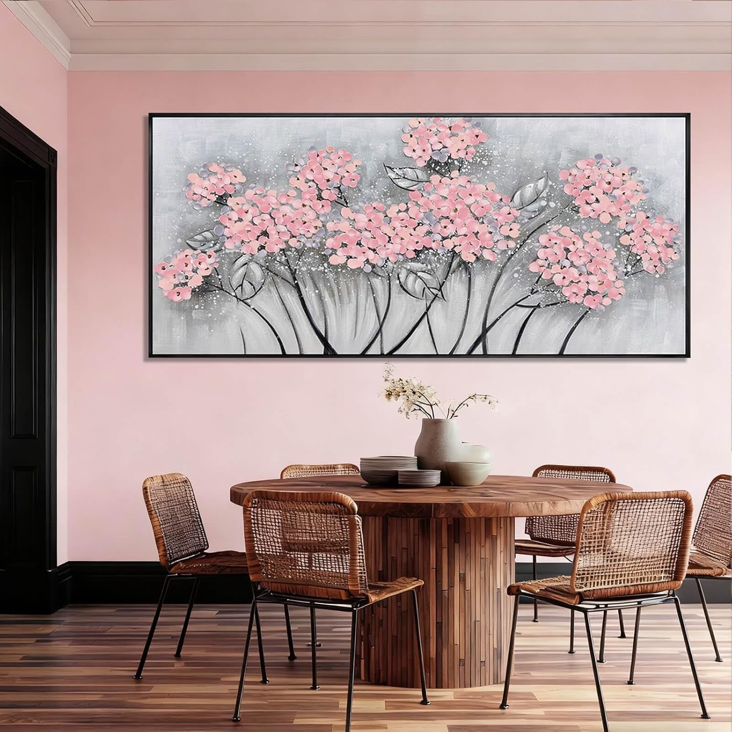 Pink Floral Wall Art Canvas 32x70 Inch Luxurious Decorative-3
