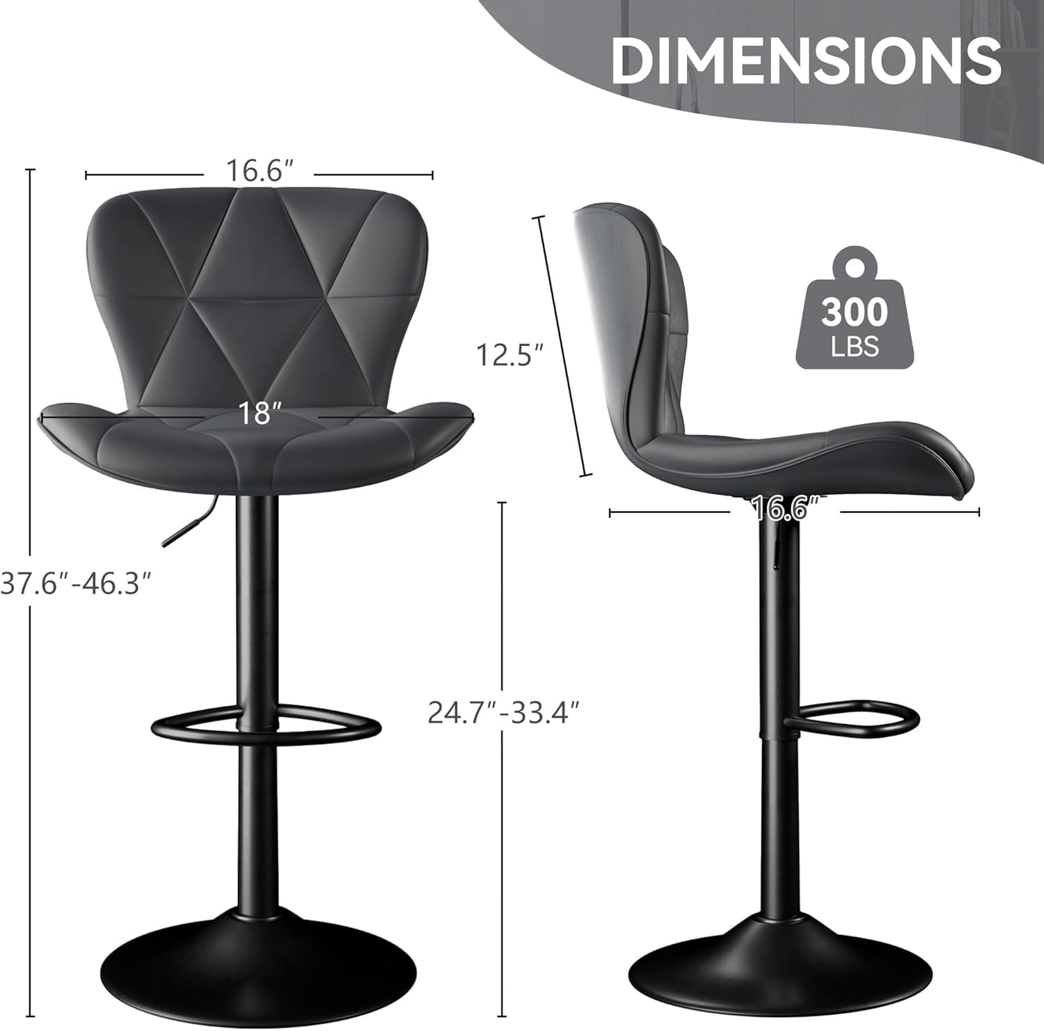 Dark Grey Adjustable Swivel Bar Stools (Set)-2