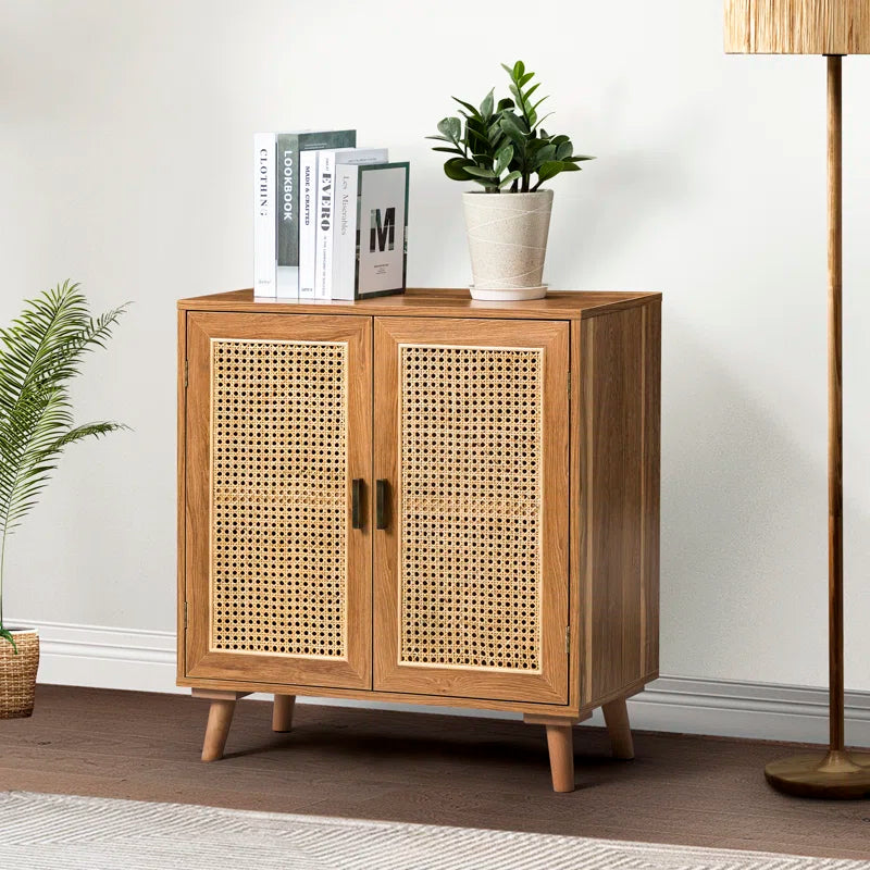 RattanWeave Doorway Accent Cabinet With Solid Wood Legs-4