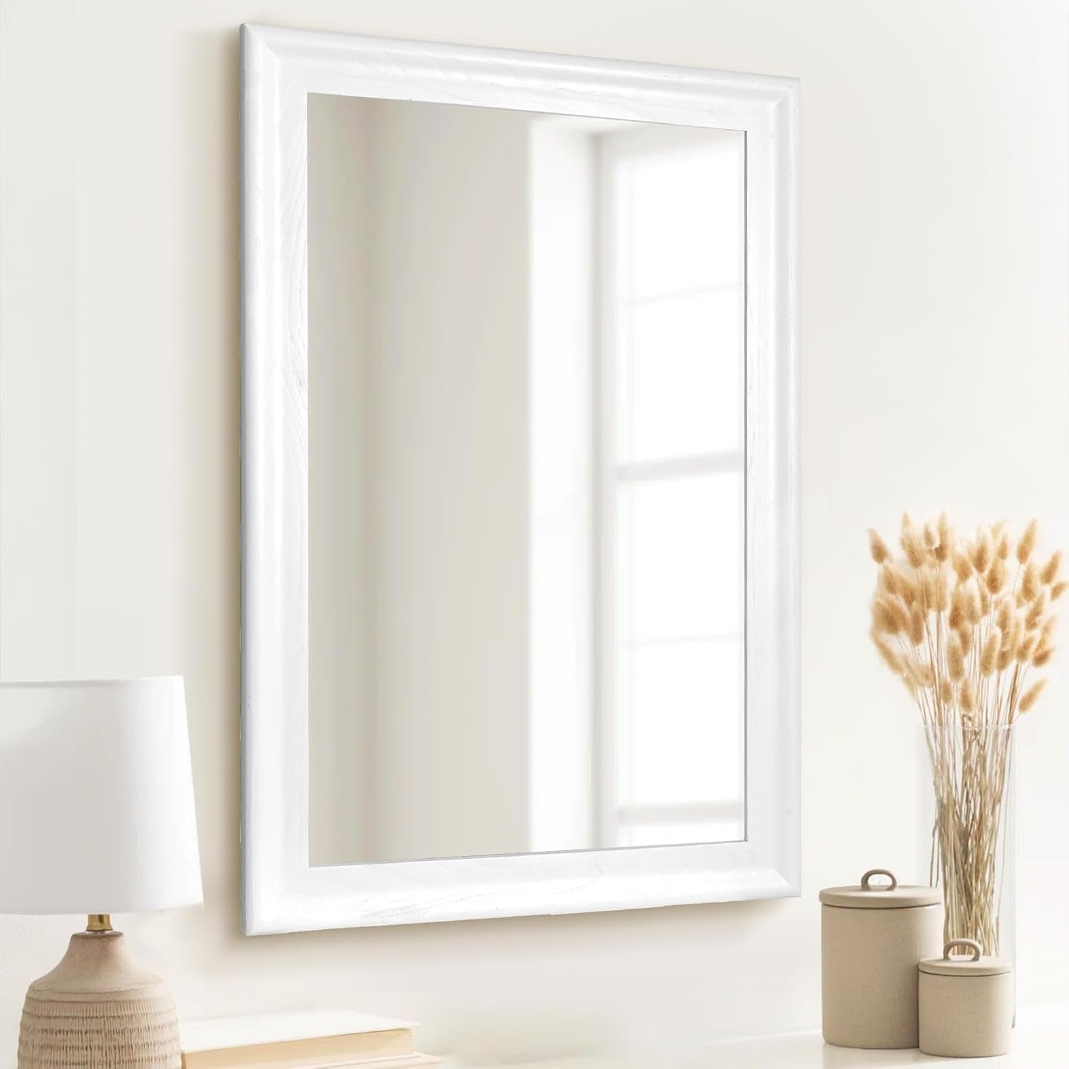 Rectangular White Wood Wall Mirror 24x36 Inches Bathroom-3