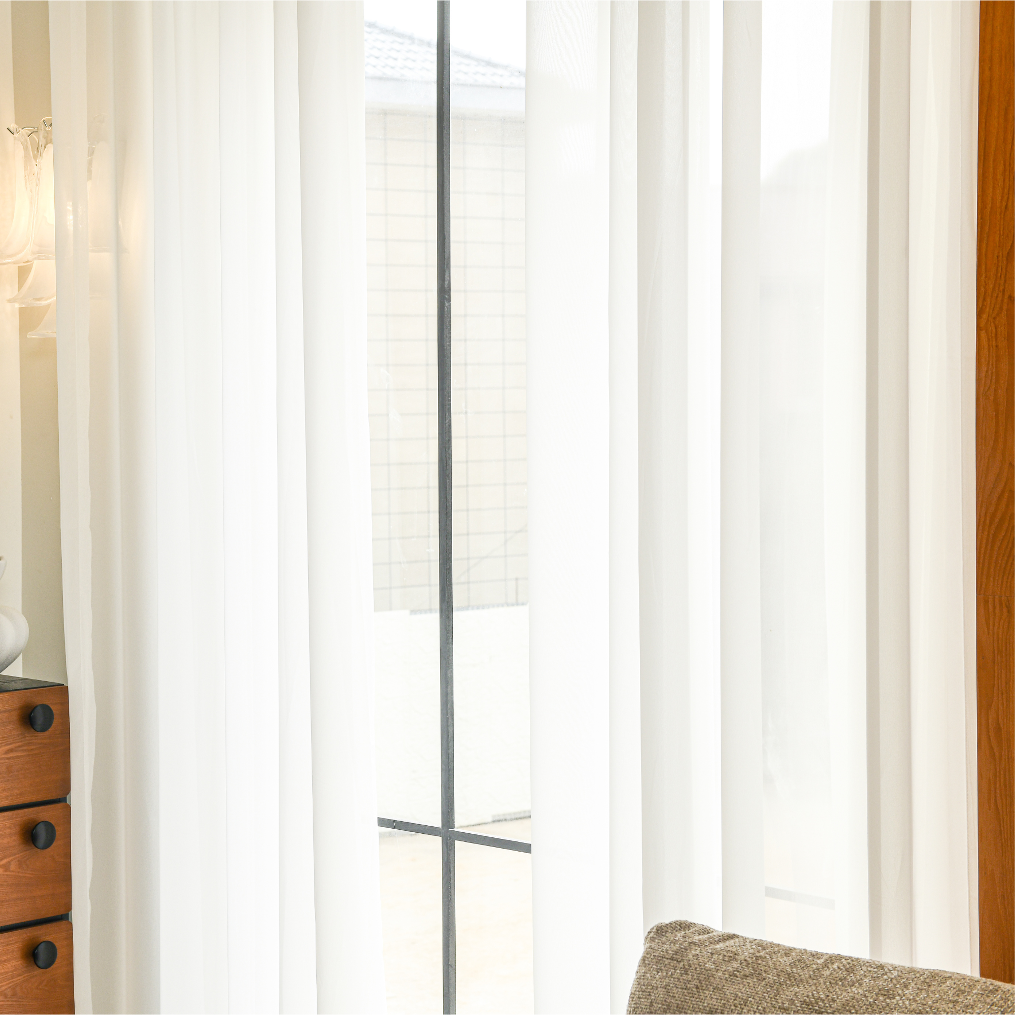 Custom Linen Texture Solid Sheer Curtains-3