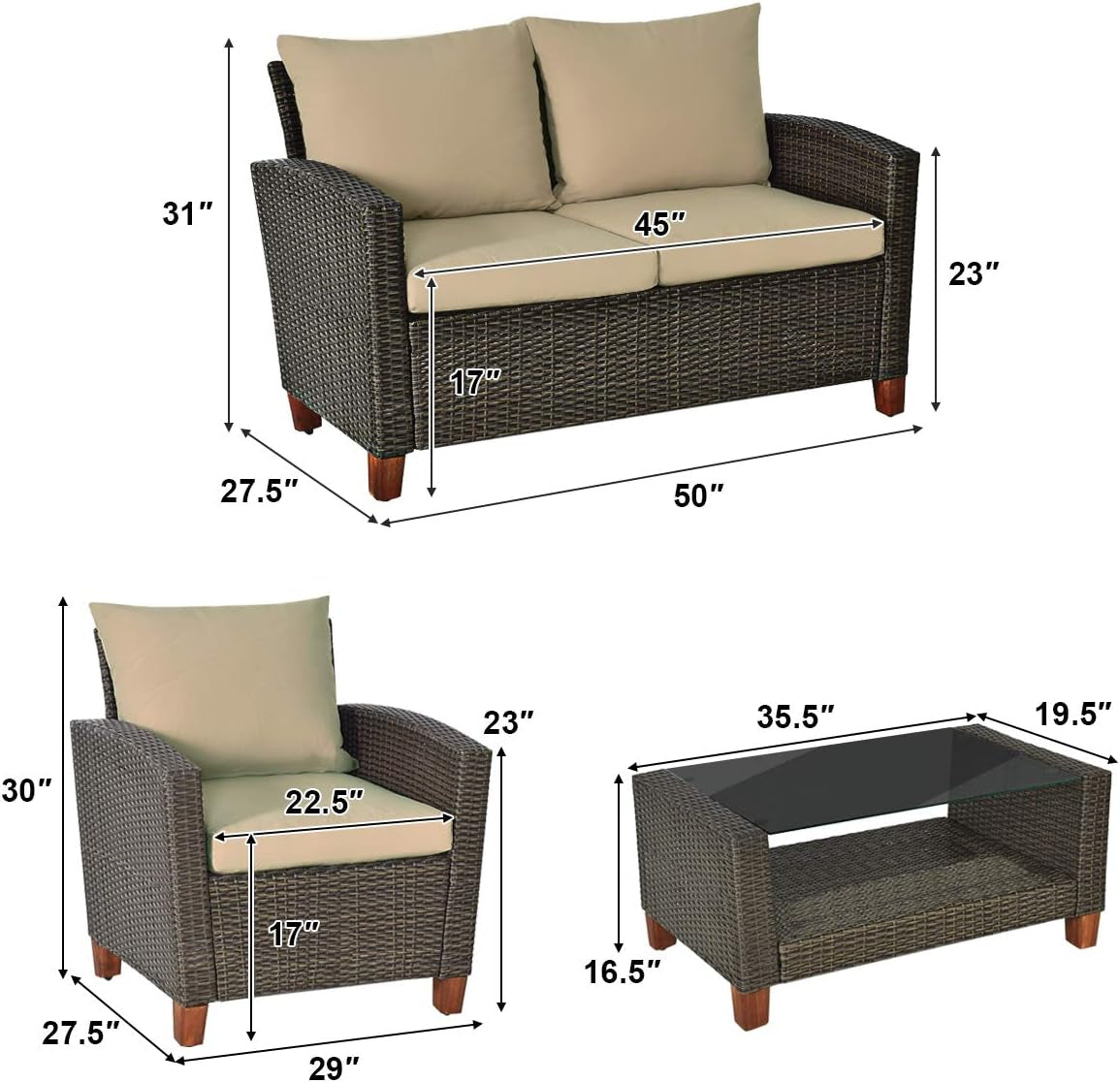 Patio Rattan Furniture Set 4 Piece Beige For Outdoor Use-4