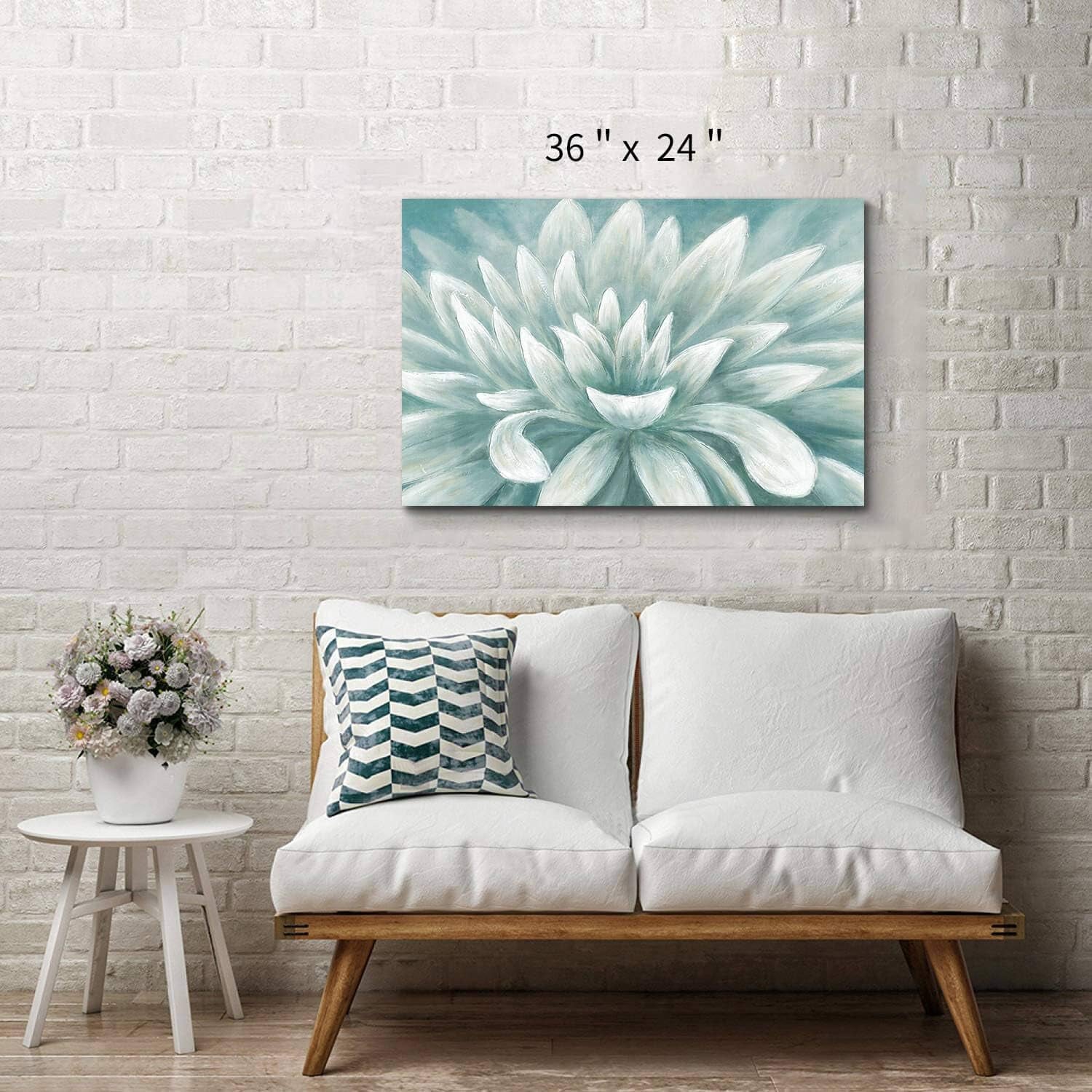 Abstract Floral Canvas Wall Art 36x24In Seafoam Green-3