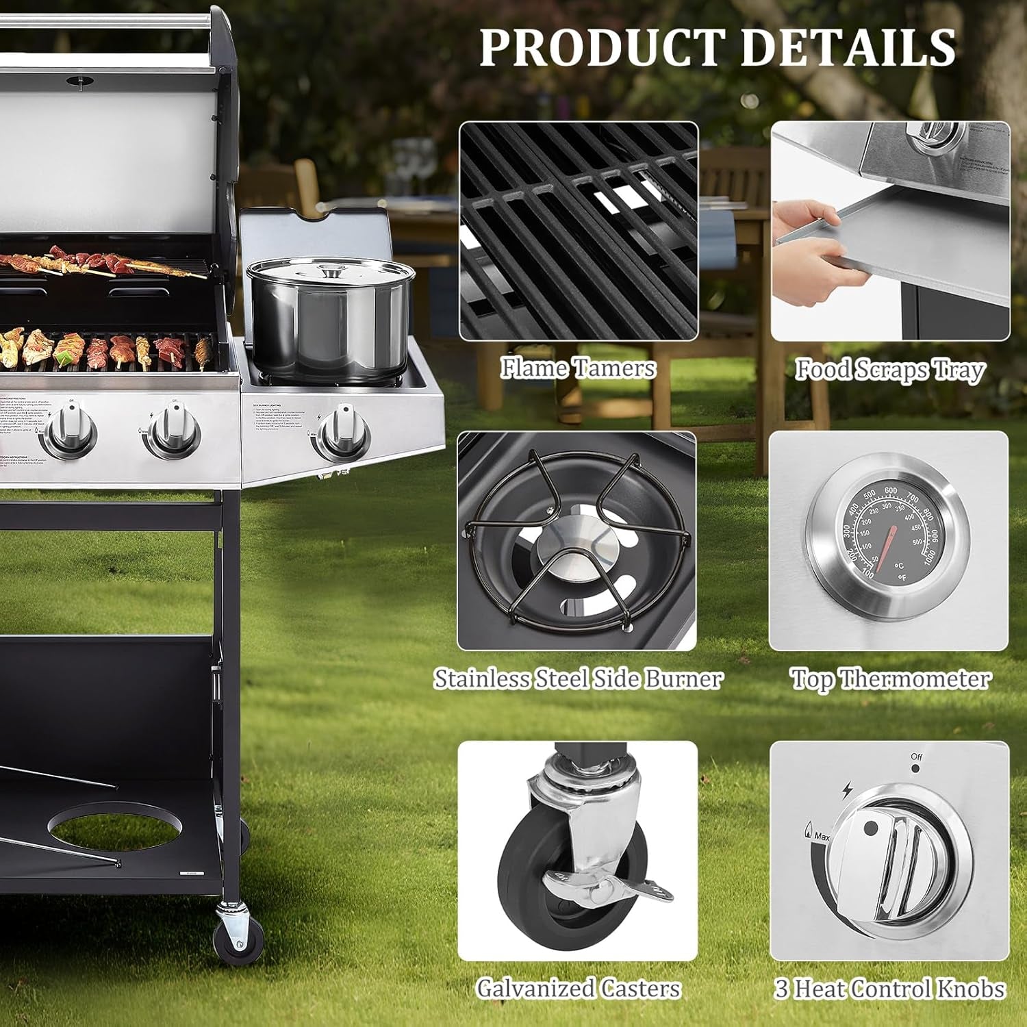 Three Burner Propane Grill With Built In Thermometer