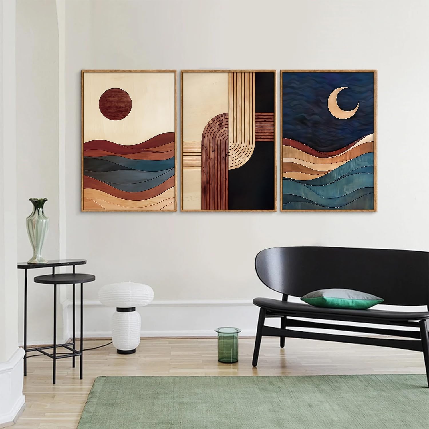 Three-Panel Beige Framed Canvas Wall Art 16x24 Inches-4