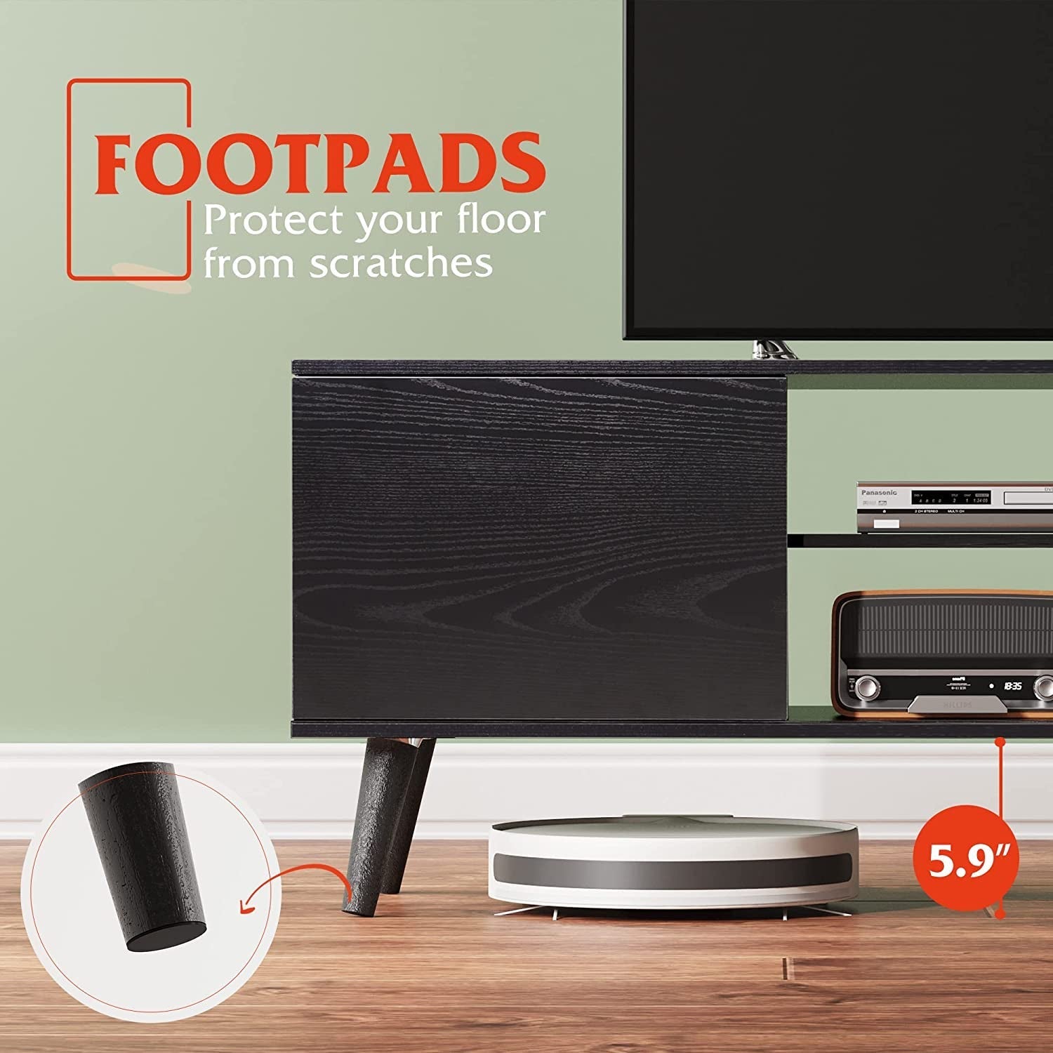 Rustic Black TV Console with Storage Cabinets-1