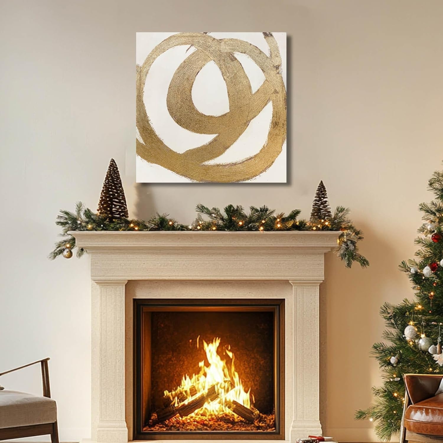 Neutral Contour Canvas Wall Art 28Inch Gold Leaf Finish-4