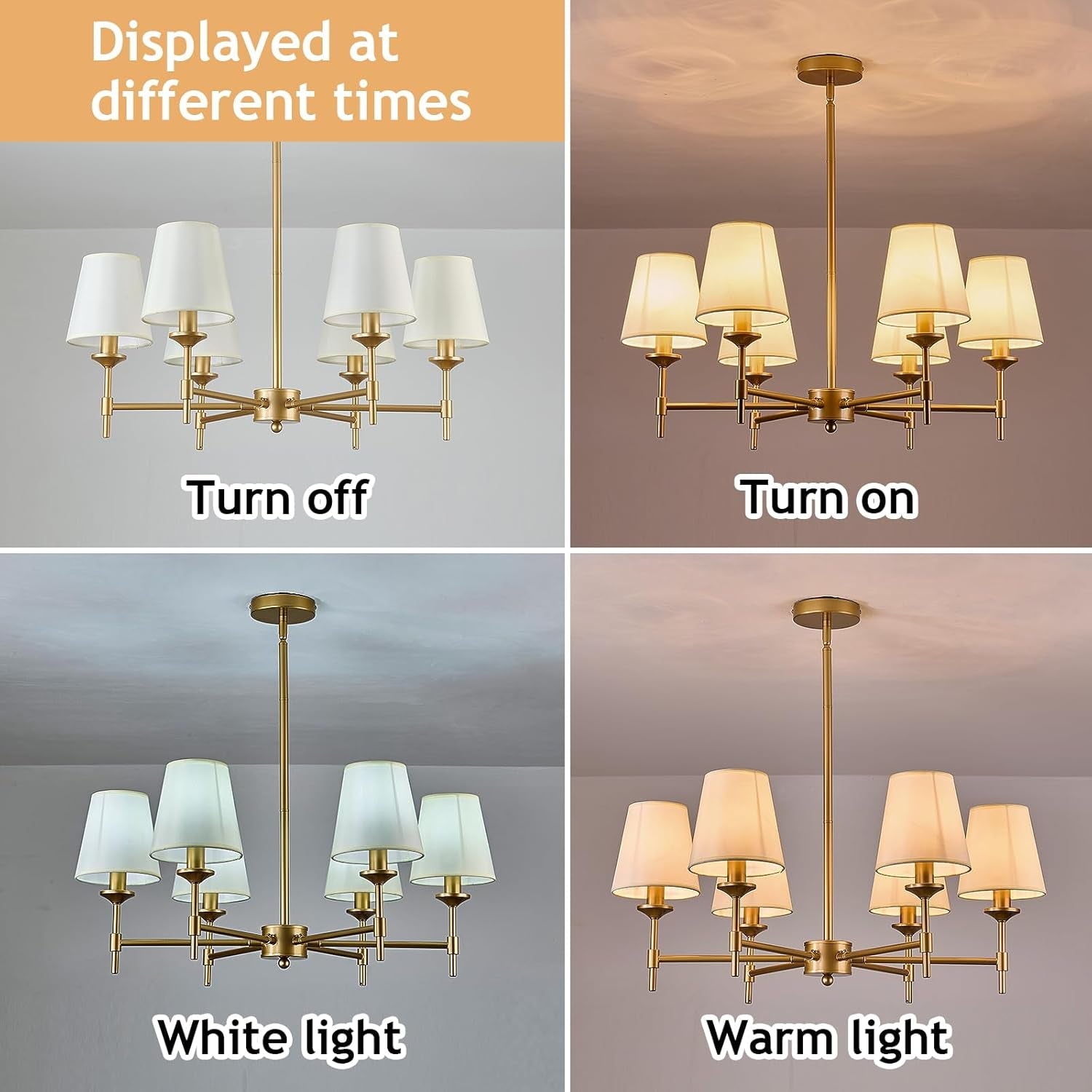 Gold Farmhouse Chandelier 6 Light Linen Shade Fixture-3