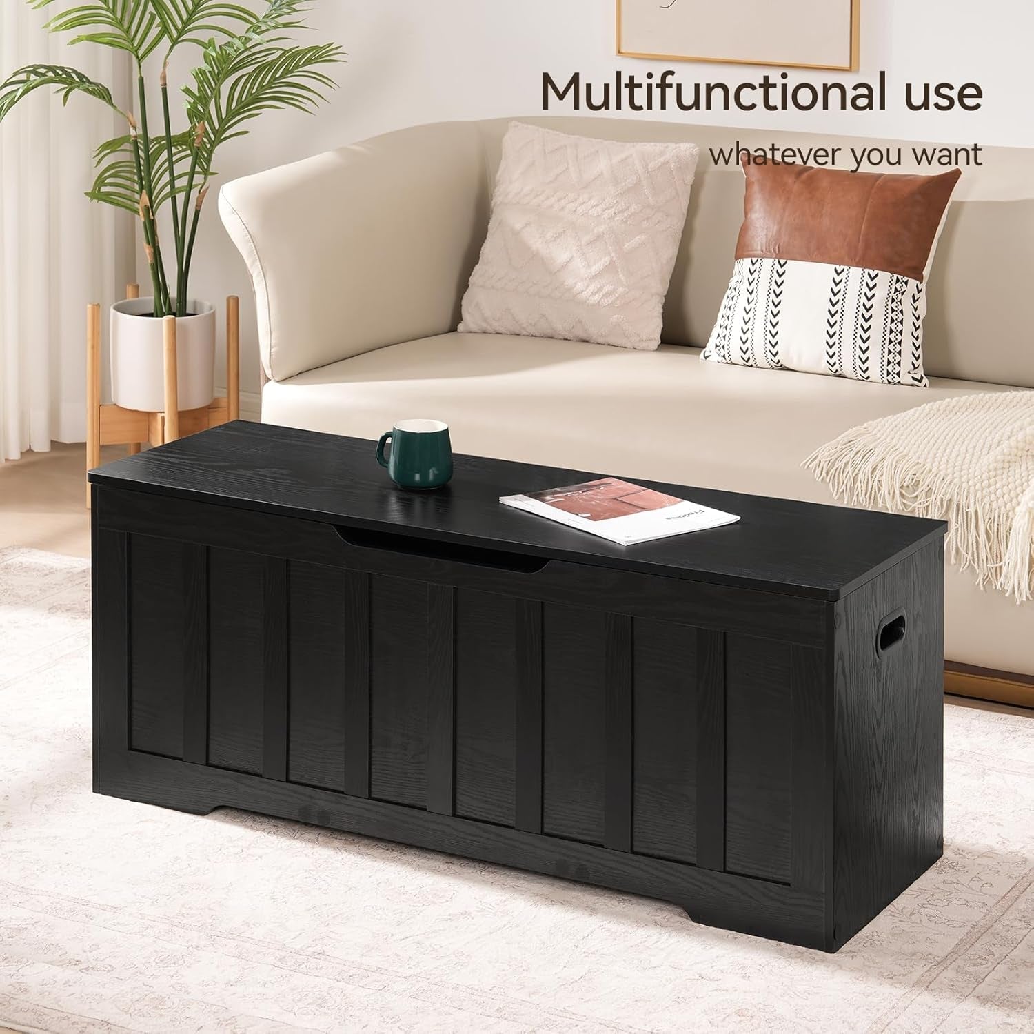 Black 47.2 Inches SolidWood Oversized Storage Bench-2
