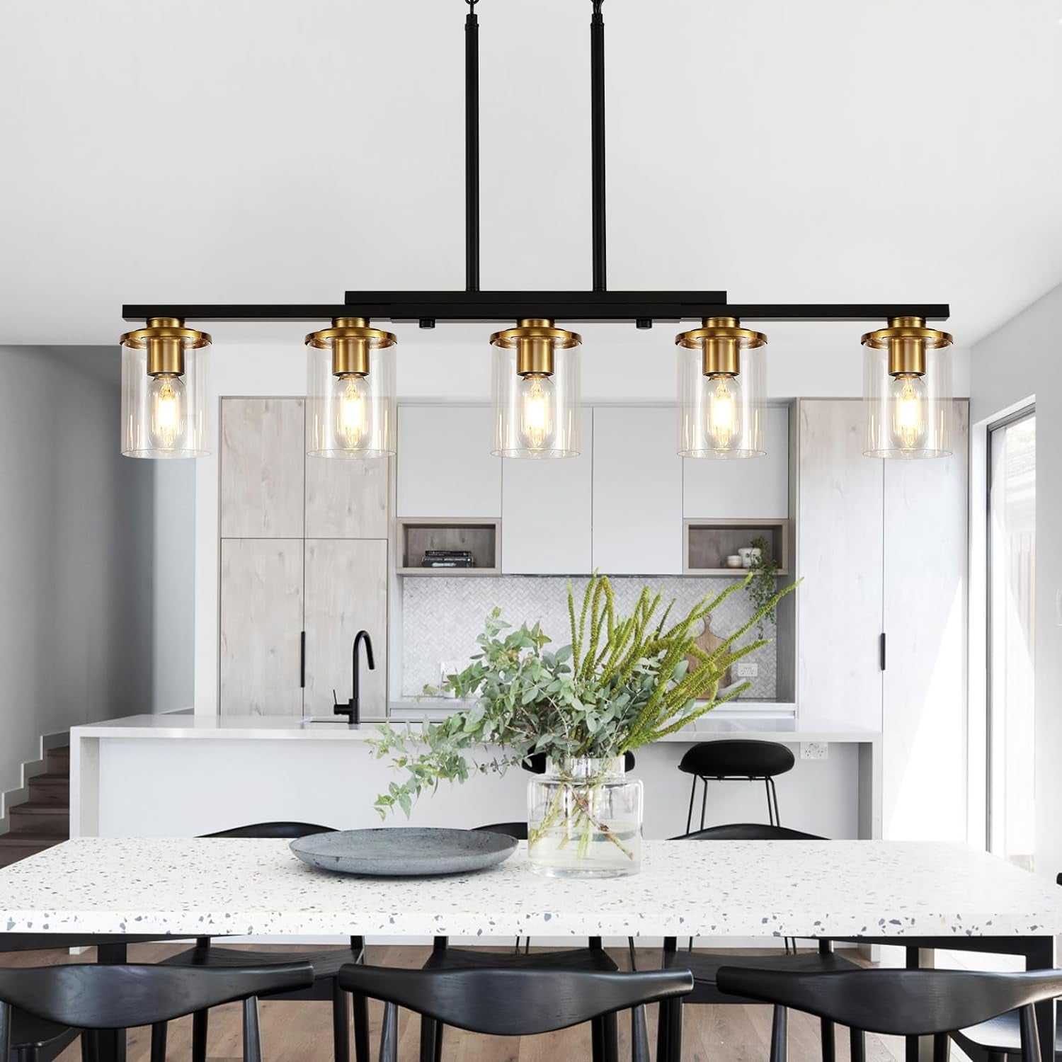 Thirty Six Inch Five Light Kitchen Island Chandelier Glass Shade-2