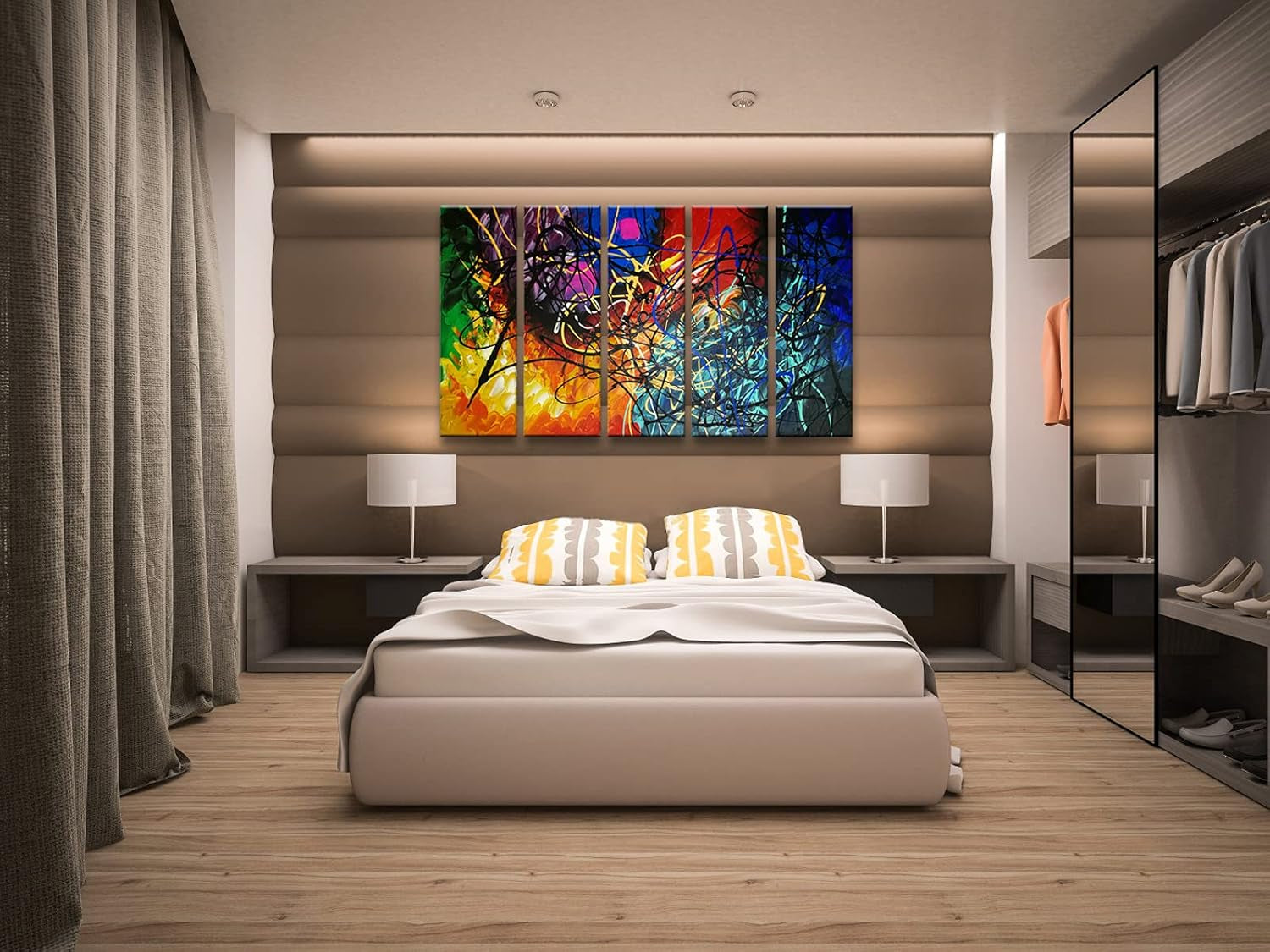 Five Panel Abstract Heart Canvas Wall Art Extra Large-1