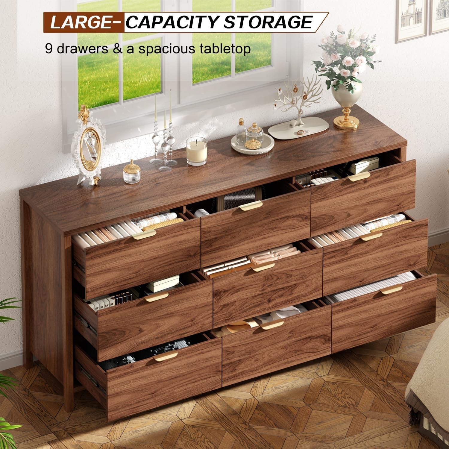 Dresser SixtyThree Inches Chestnut Finish Nine Drawer-2