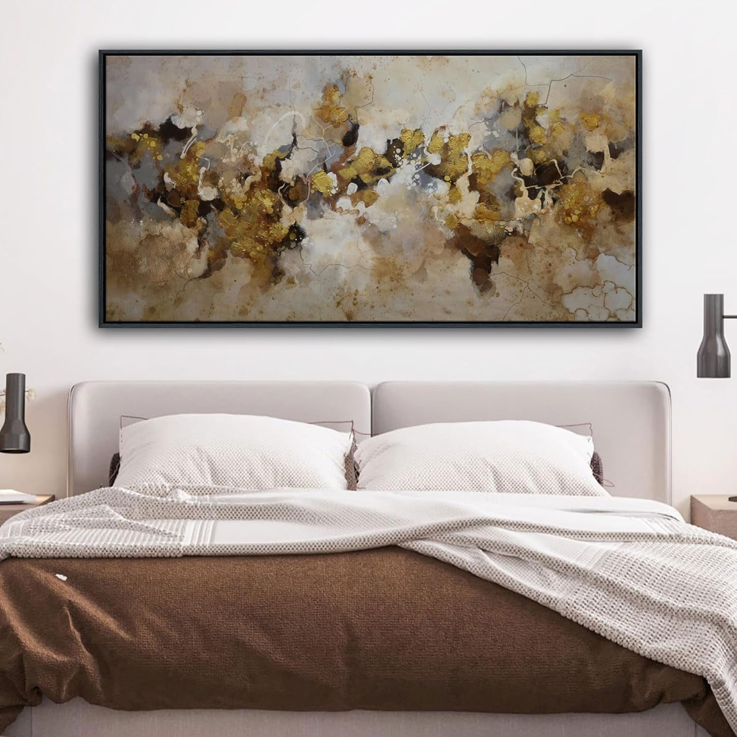 Brown Yellow Abstract Expressionist Wall Art 24x48 Inches-3