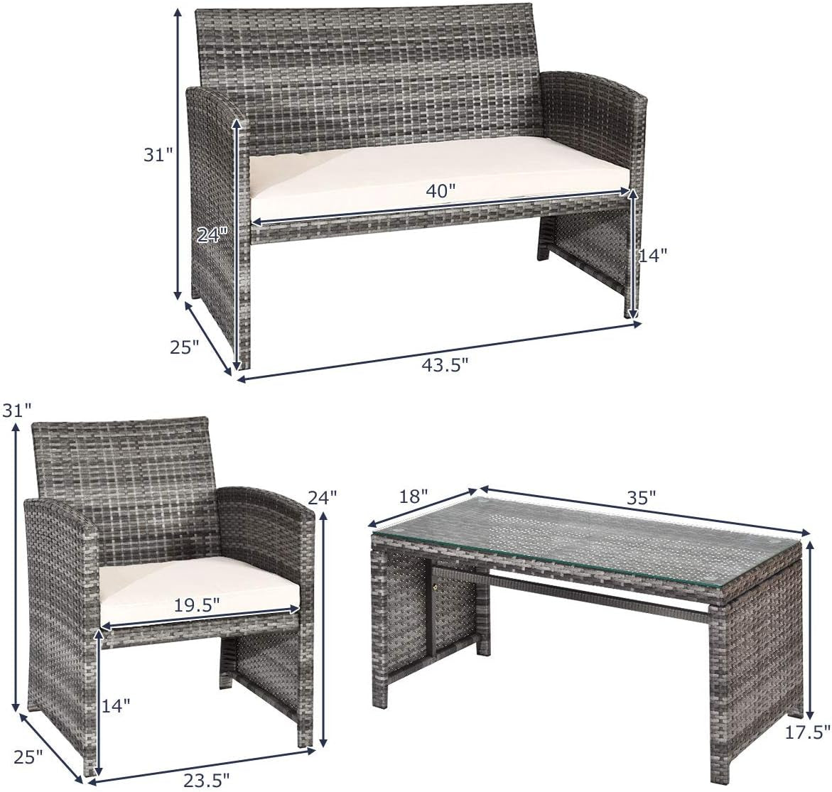 4 Piece Wicker Patio Conversation Set With Soft Cushions-4