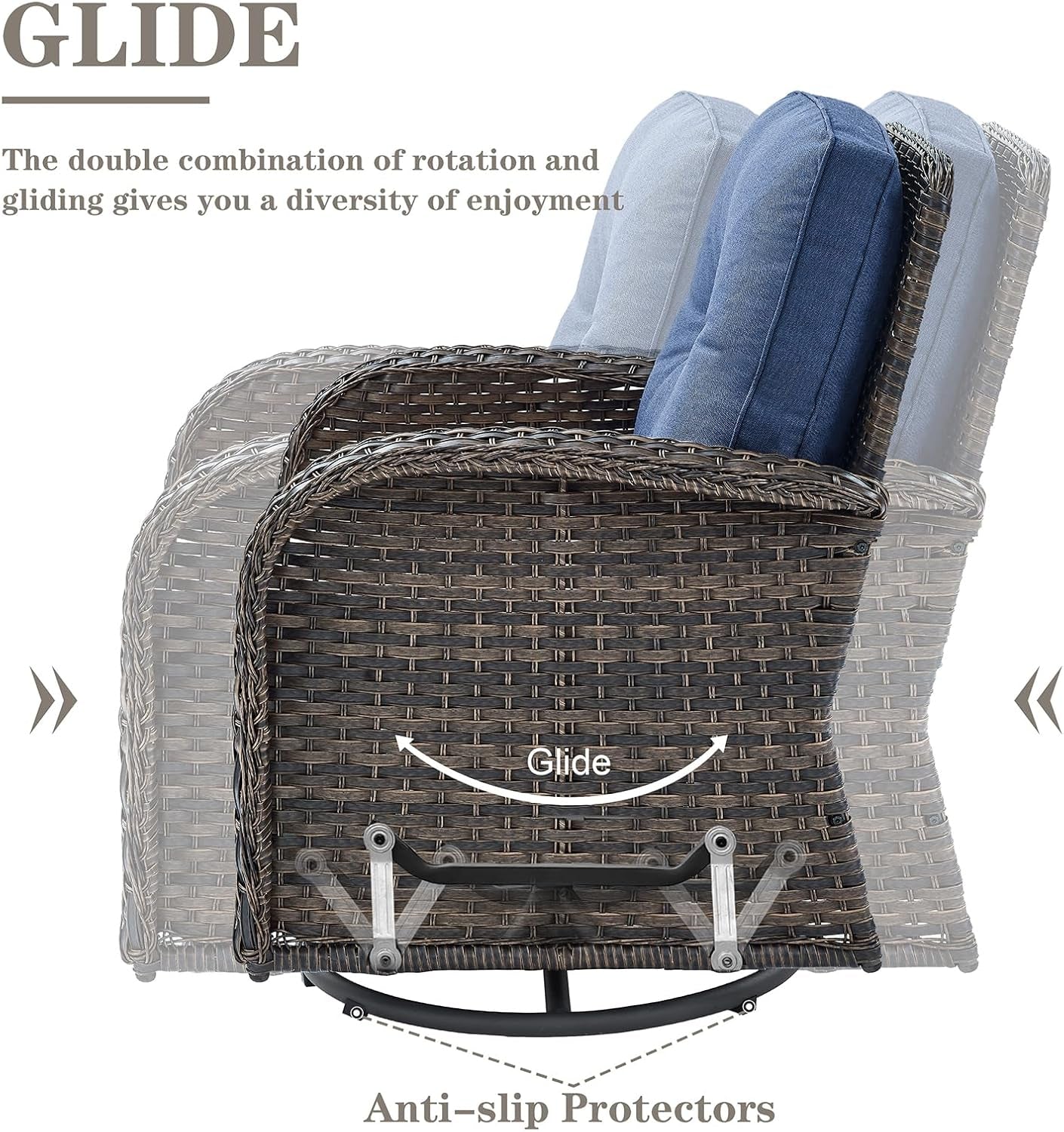 6 Piece Patio Conversation Set Brown Wicker Blue Cushions-4