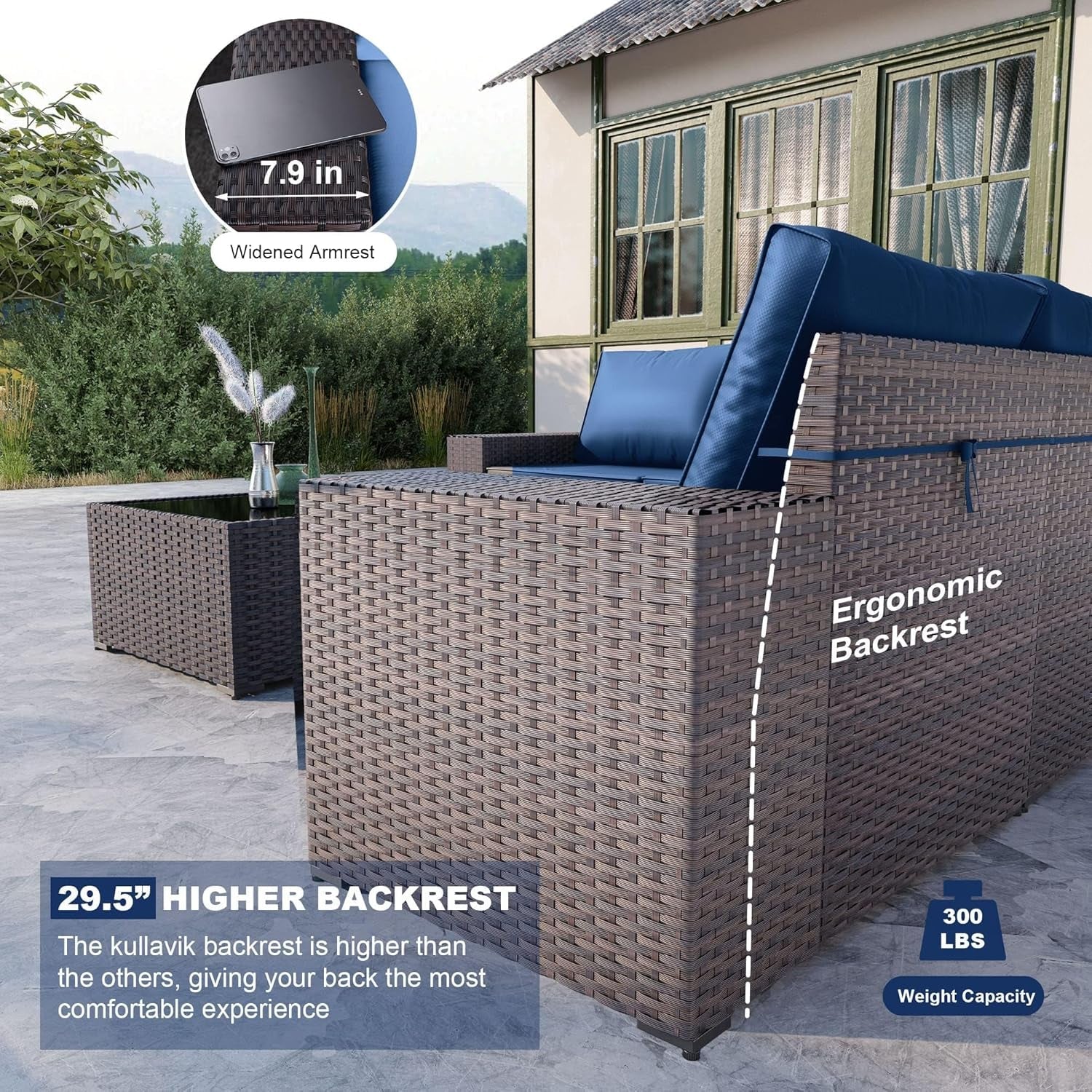 Navy Blue 6 Piece Outdoor Patio Sectional Sofa Set With PE Rattan-1