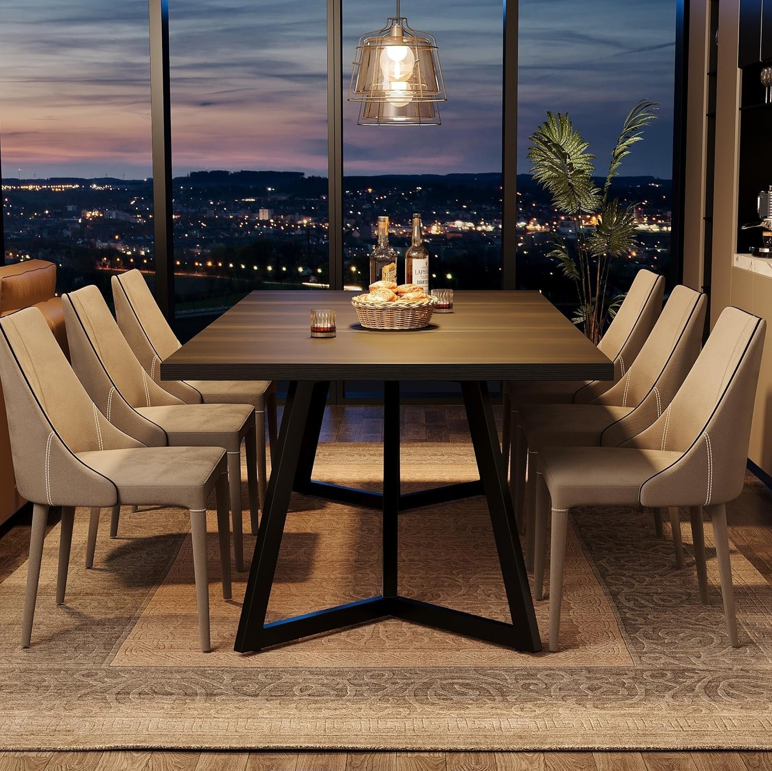 70.86-Inch Large Dining Table for 4-6, Modern Black Dining Room Table with Metal Frame, Rectangular Kitchen Dinner Table for Home Dining Room Family-2