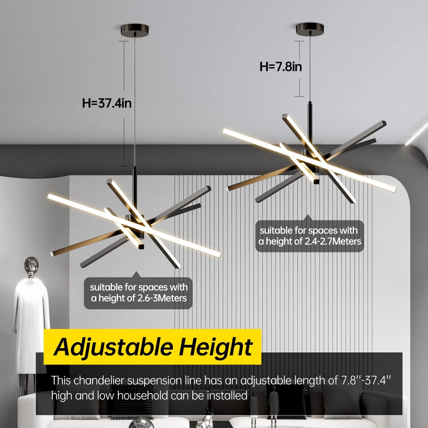 Black 31.5 Inch Modern Sputnik LED Chandelier Lighting-4