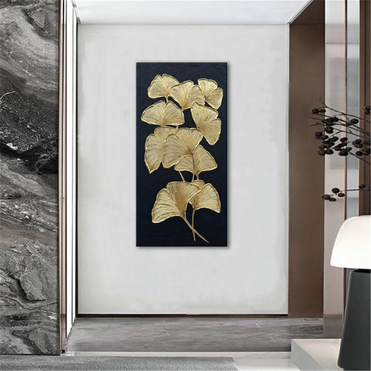 Elegant Gold Ginkgo 60x120 Centimeter Canvas Wall Art-3
