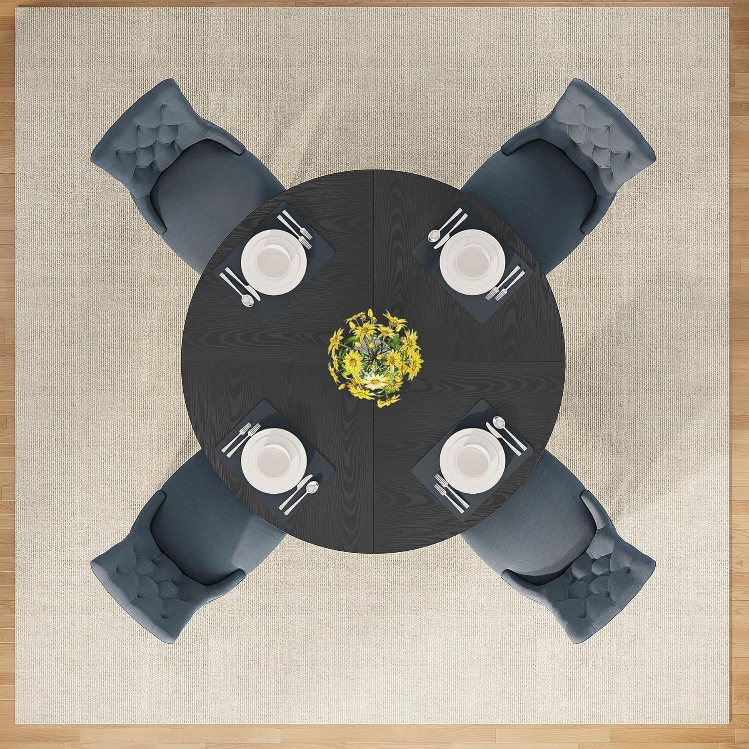 round Dining Table Wood Kitchen Table for Dining Room Living Room, 47 in Dinning Room Tables for 4 Man, Farmhouse Dinner Table with Wooden Tabletop and Cross Base, Black(Only Table)-4