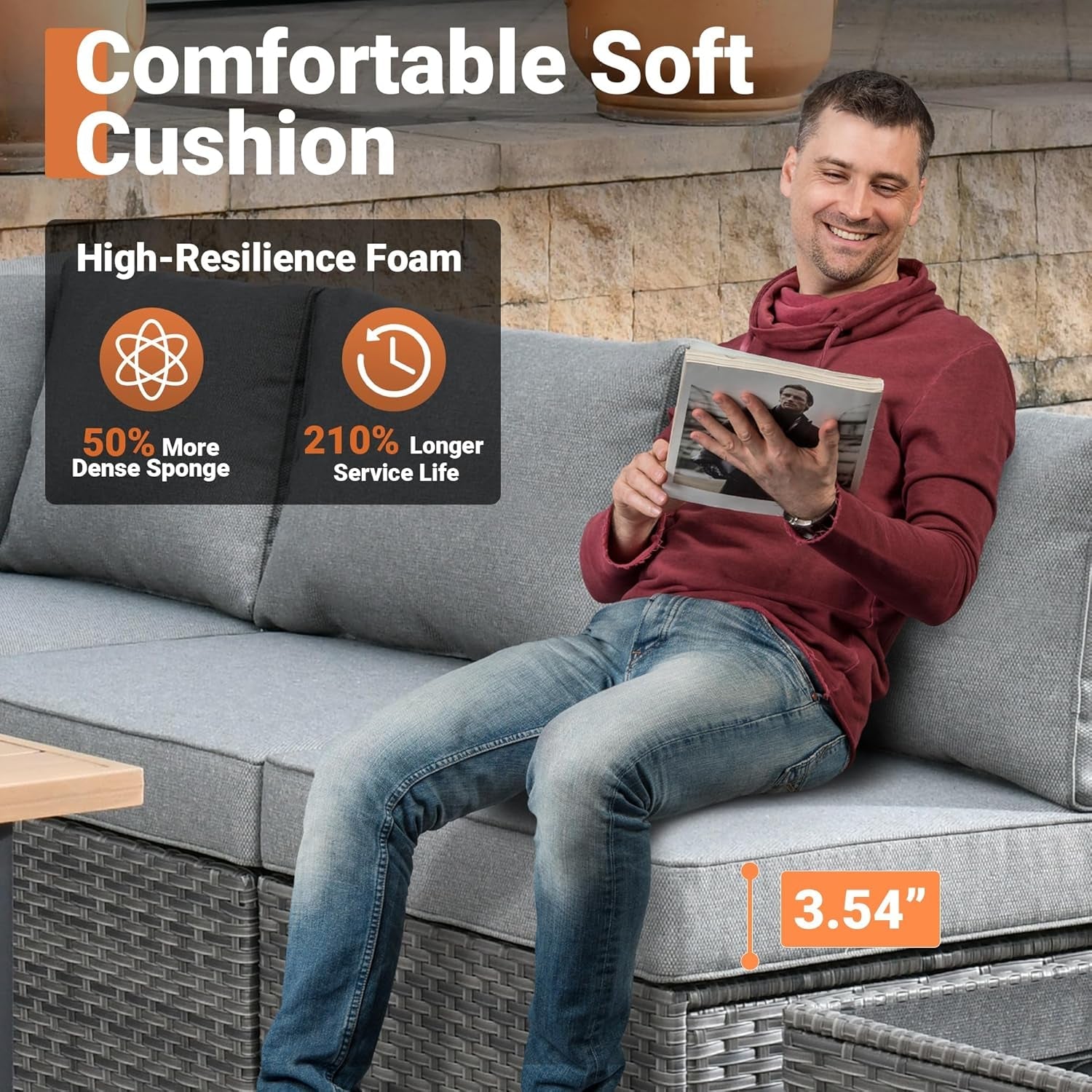 11 Piece Outdoor Patio Furniture Set With Fire Pit Table Dark Grey Wicker Sectional And Swivel Chairs-2