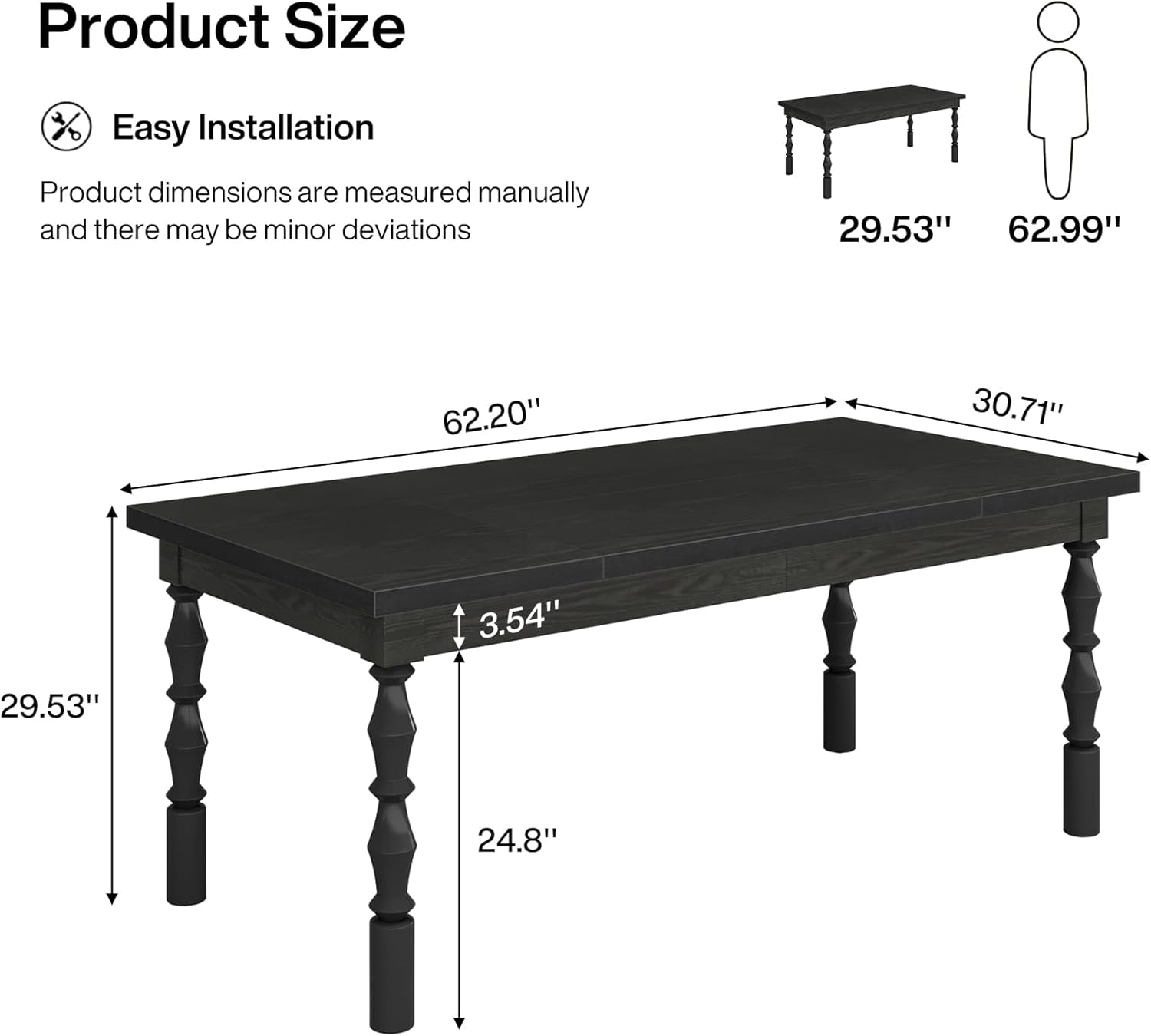 62 Inch SolidWood Farmhouse Dining Table Rectangular-1