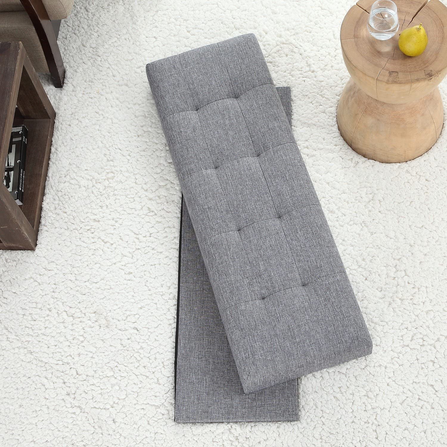 Gray Foldable Tufted Storage Ottoman Bench - 45″-3