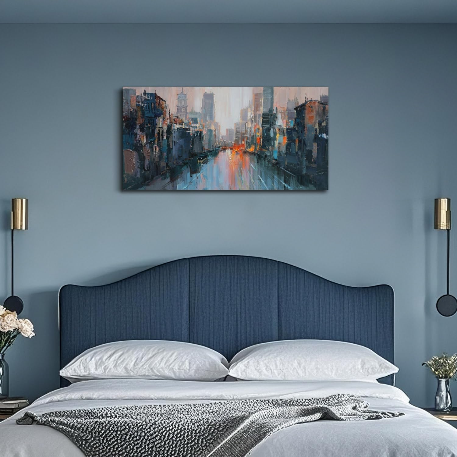 40x20 Inch Abstract Cityscape Wall Art work Textured-2