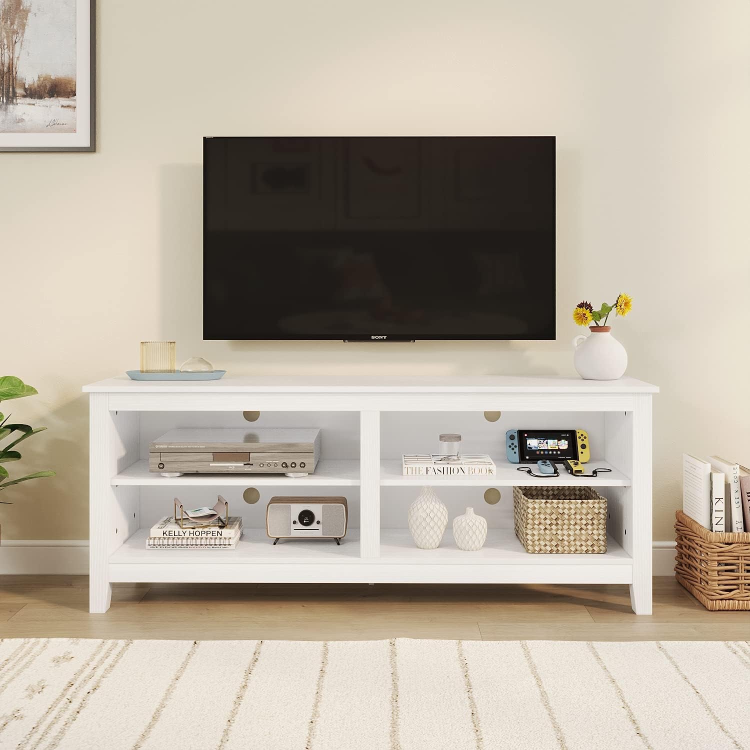 White 4 Cubby TV Stand for 60 Inch TV-1